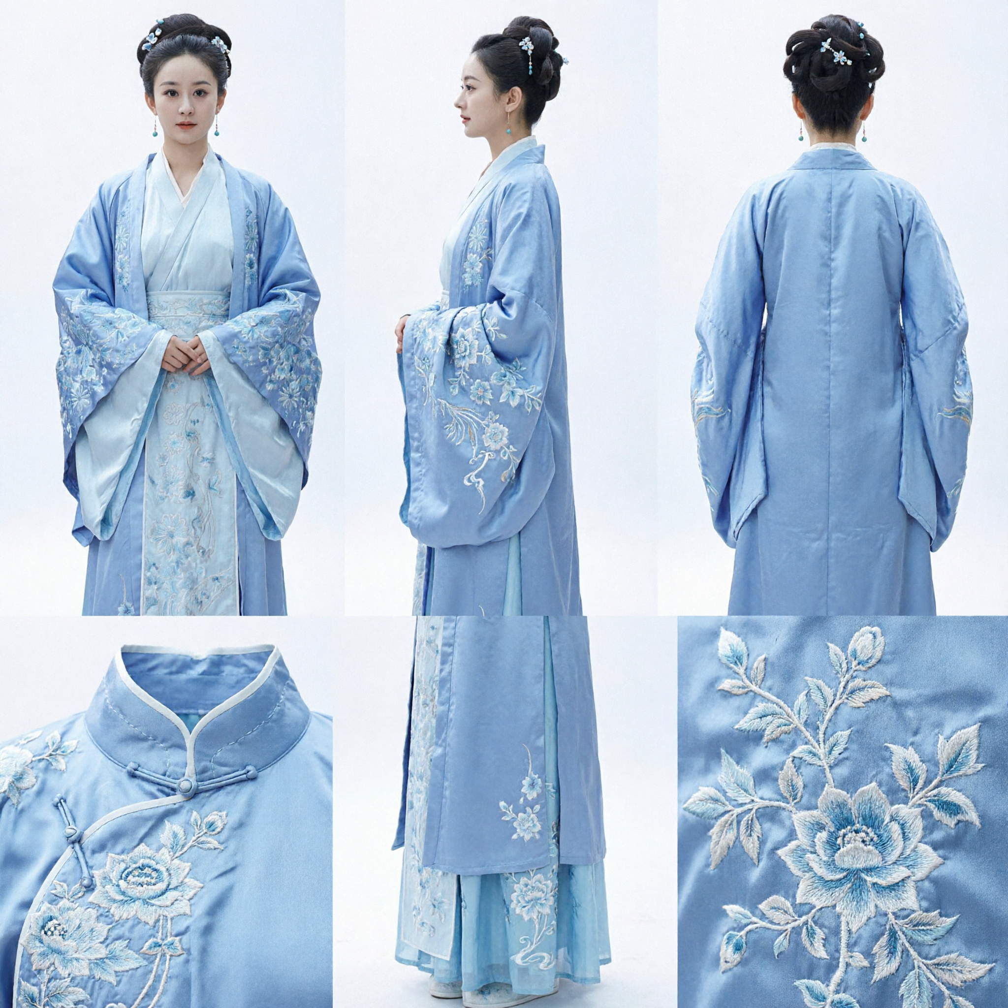 Set Tradizionale Hanfu della Dinastia Song Cinese, Giacca e Gonna Azzurro Chiaro Ricamate per Donne Costume Storico - Asian Costume