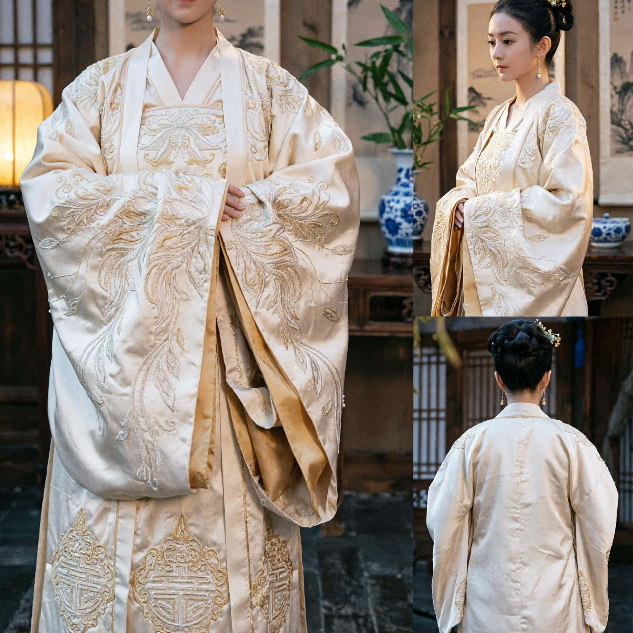 Traje Antigo Tradicional Chinês Hanfu da Dinastia Song, Robe Bege Elegante Bordado para Mulheres, para Performance de Cosplay - Asian Costume