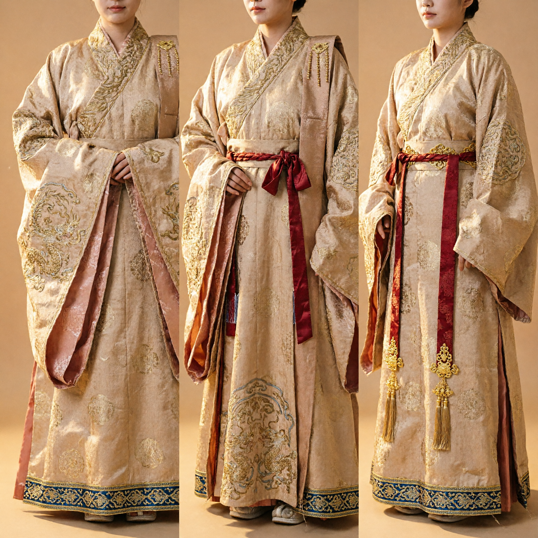Chinesisches antikes kaiserliches Kaiserinnen-Hanfu-Kostüm, goldener Brokat-Adelsdamen-Hofkleid für Frauen - Asian Costume