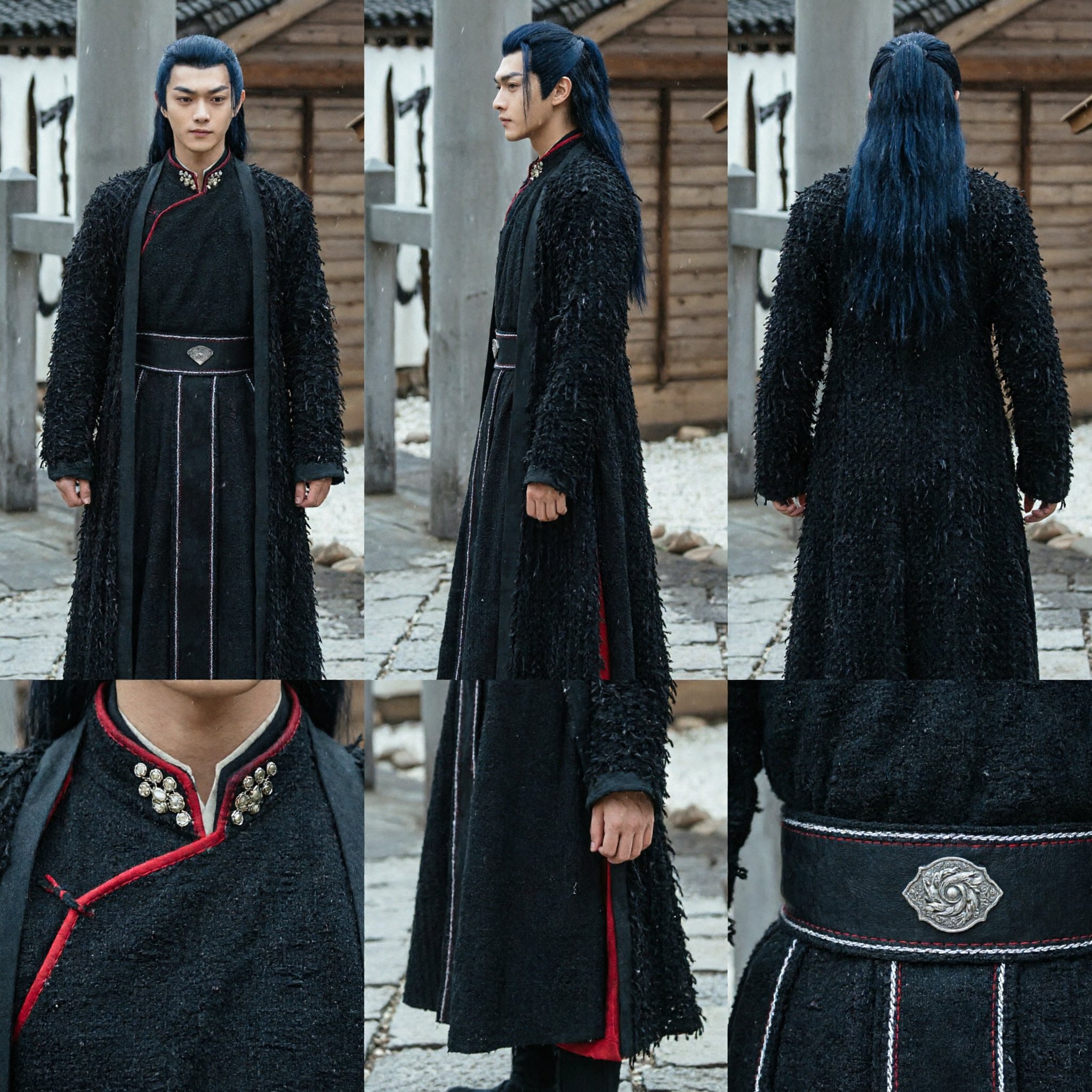 Traje Antiguo Chino de Espadachín Wuxia Negro, Túnica Tradicional Hanfu para Hombres, para Cosplay de Drama Histórico - Asian Costume