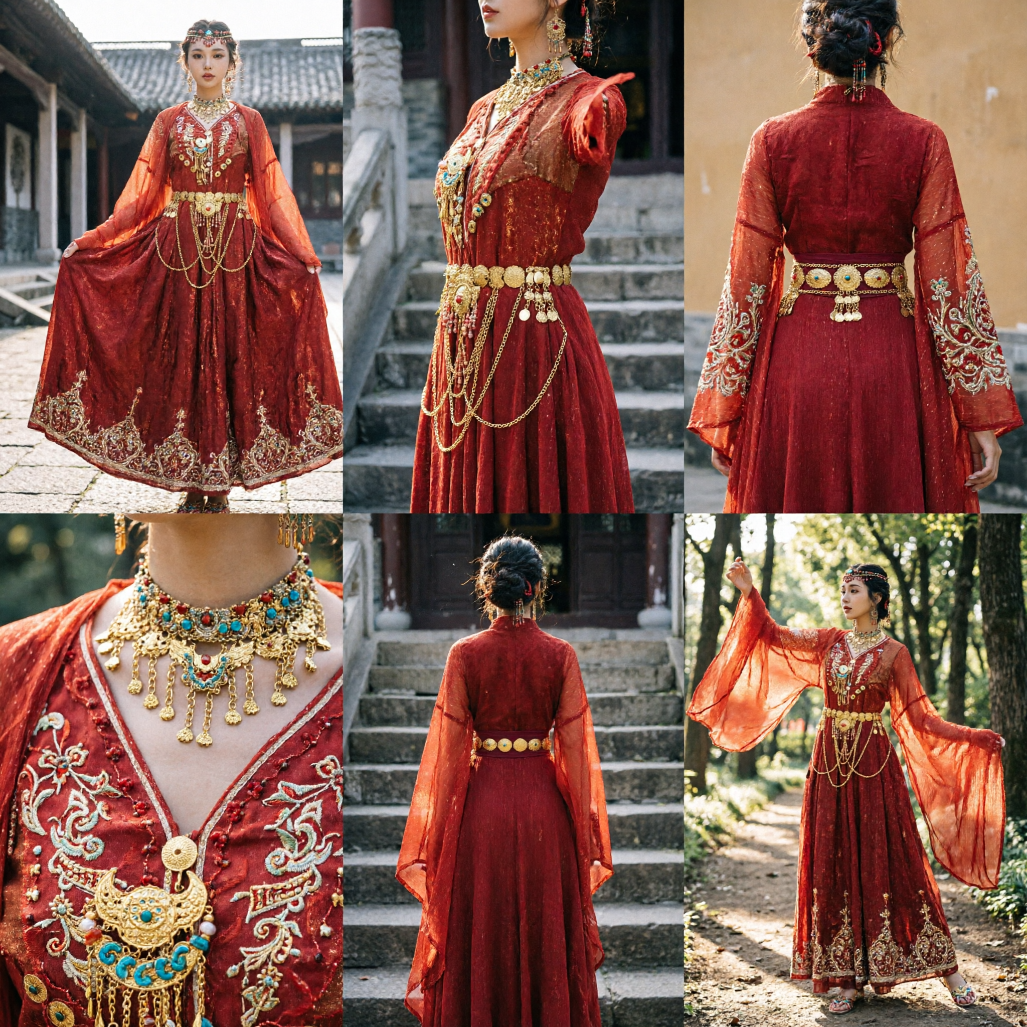 伝統的中国赤色漢服衣装 古代王朝宮廷ドレス 女性用歴史コスプレ・演出版 - Asian Costume