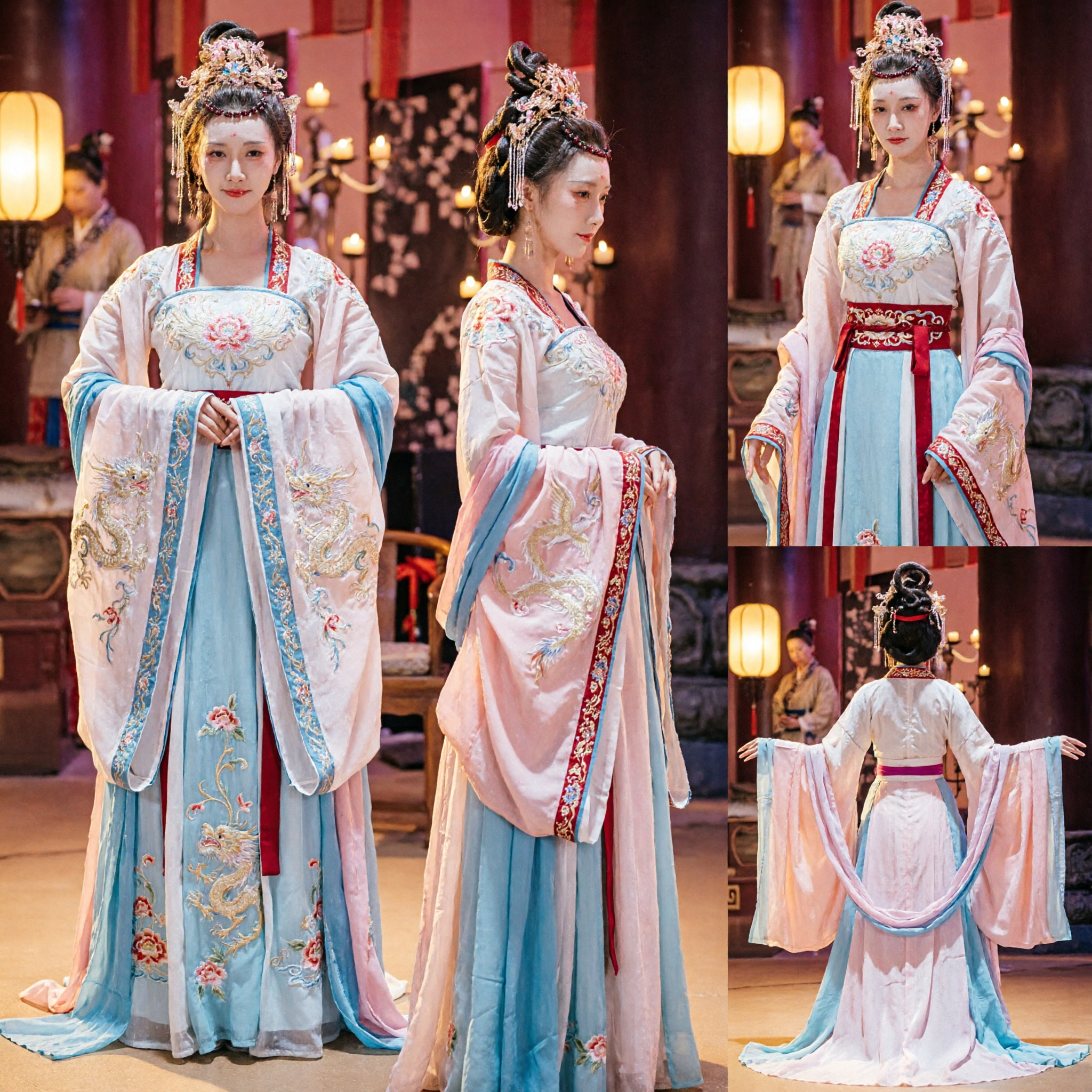 Traditionelles chinesisches Hanfu-Kostüm Tang-Dynastie Antikes Feenprinzessinnenkleid Blau und Weiß für Frauen Tanzaufführung - Asian Costume