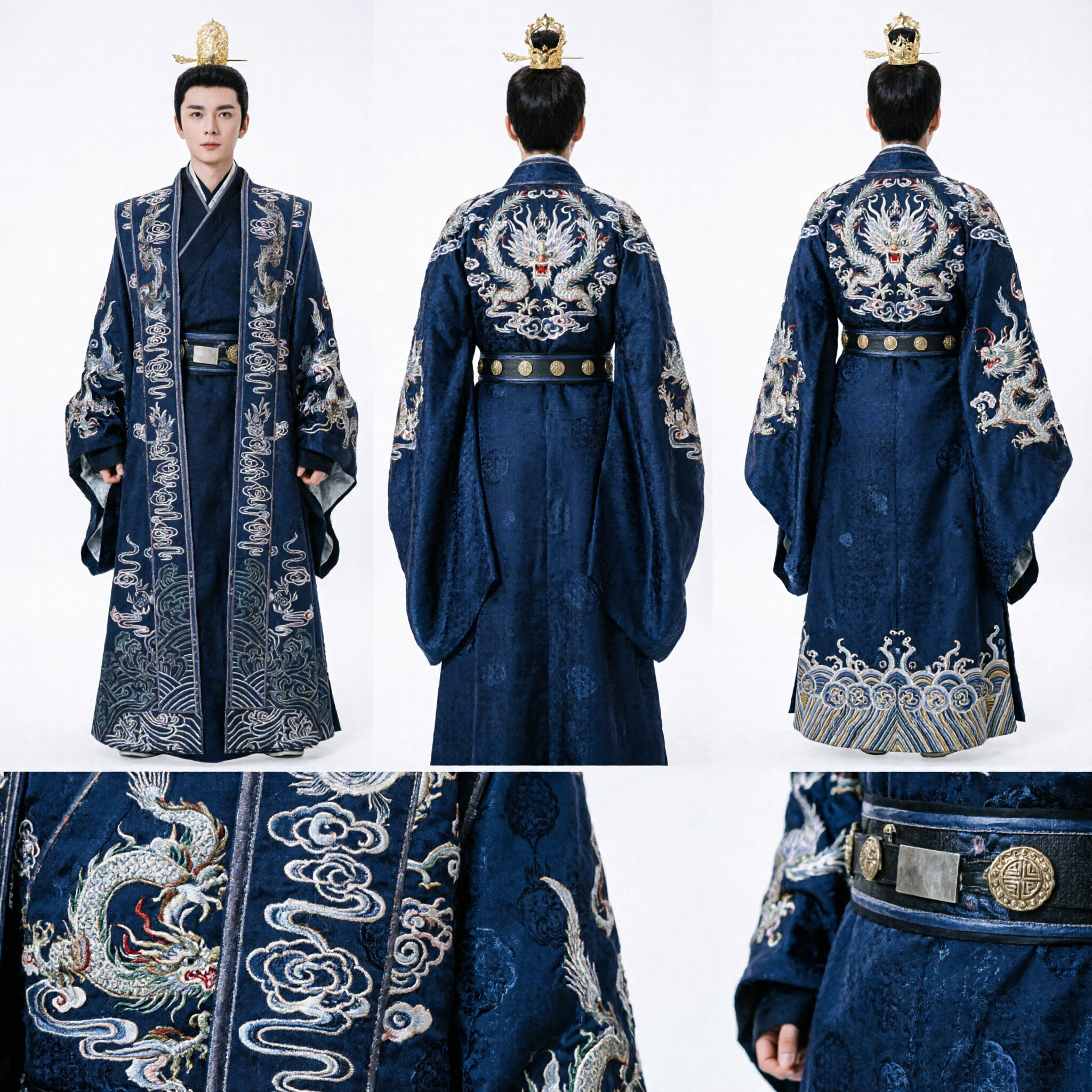 Traje de Príncipe Hanfu Chino Antiguo para Hombres Túnica Real Bordada con Dragón Negro para Cosplay Histórico - Asian Costume
