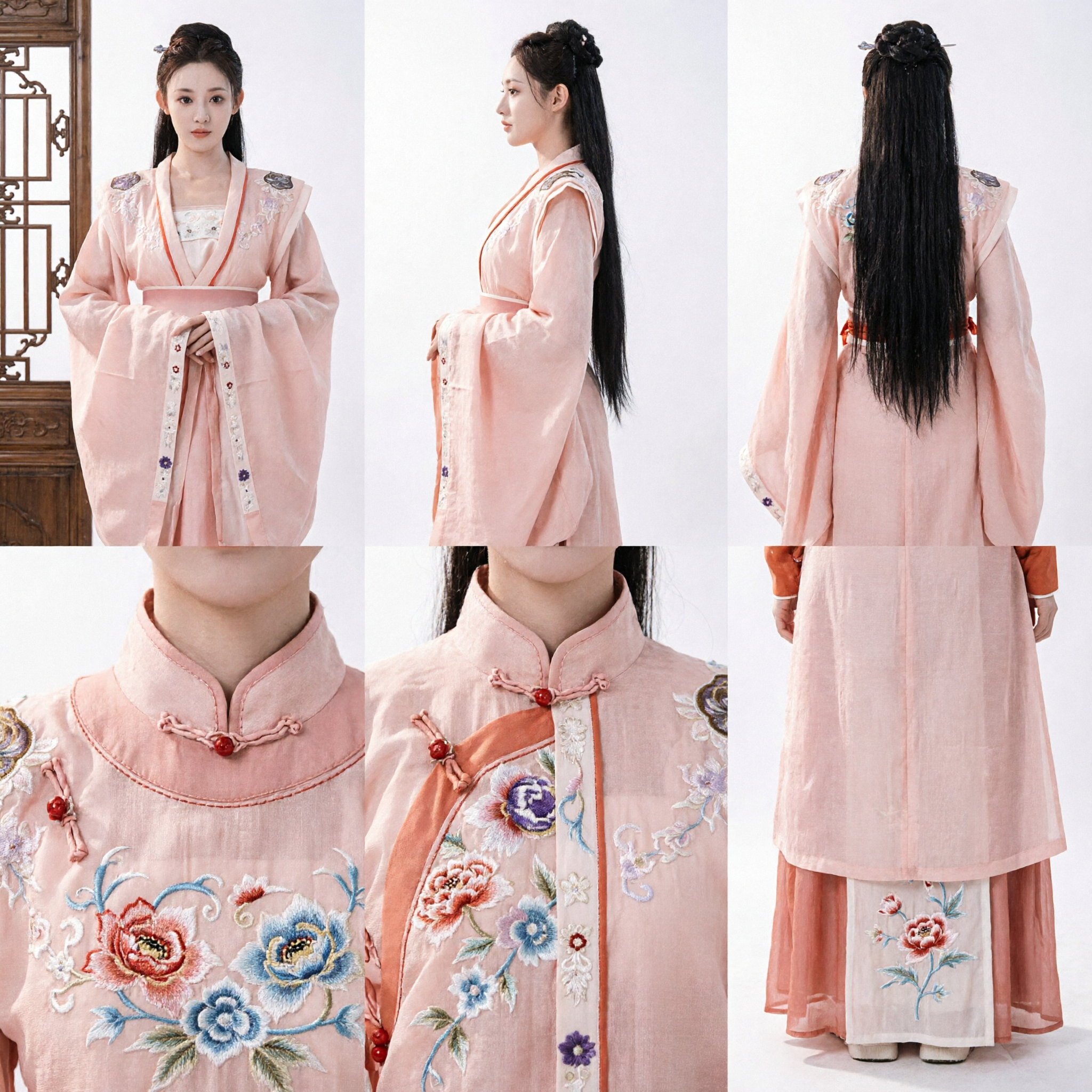 Costume tradizionale cinese Hanfu, Abito da principessa fatata antica con ricamo rosa, abbigliamento per cosplay storico per donne - Asian Costume