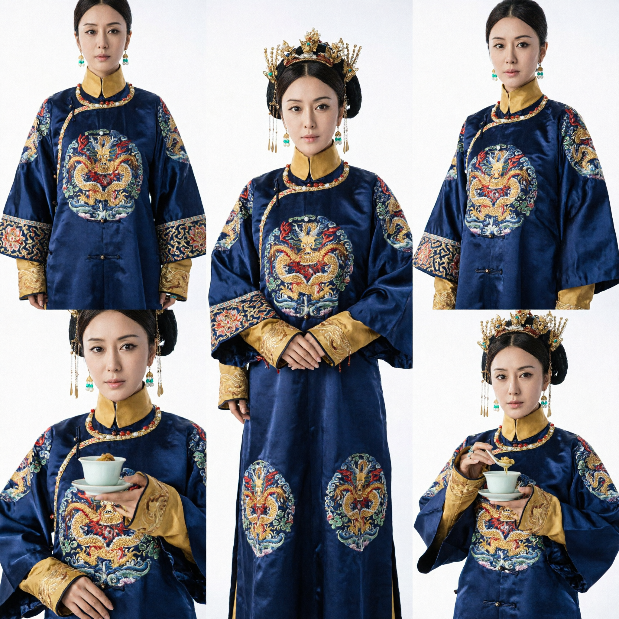 Qing Dynasty Empress Costume Traditional Chinese Blue Dragon Embroidery Court Robe Ancient Clothing for Women Cosplay - Asian Costume