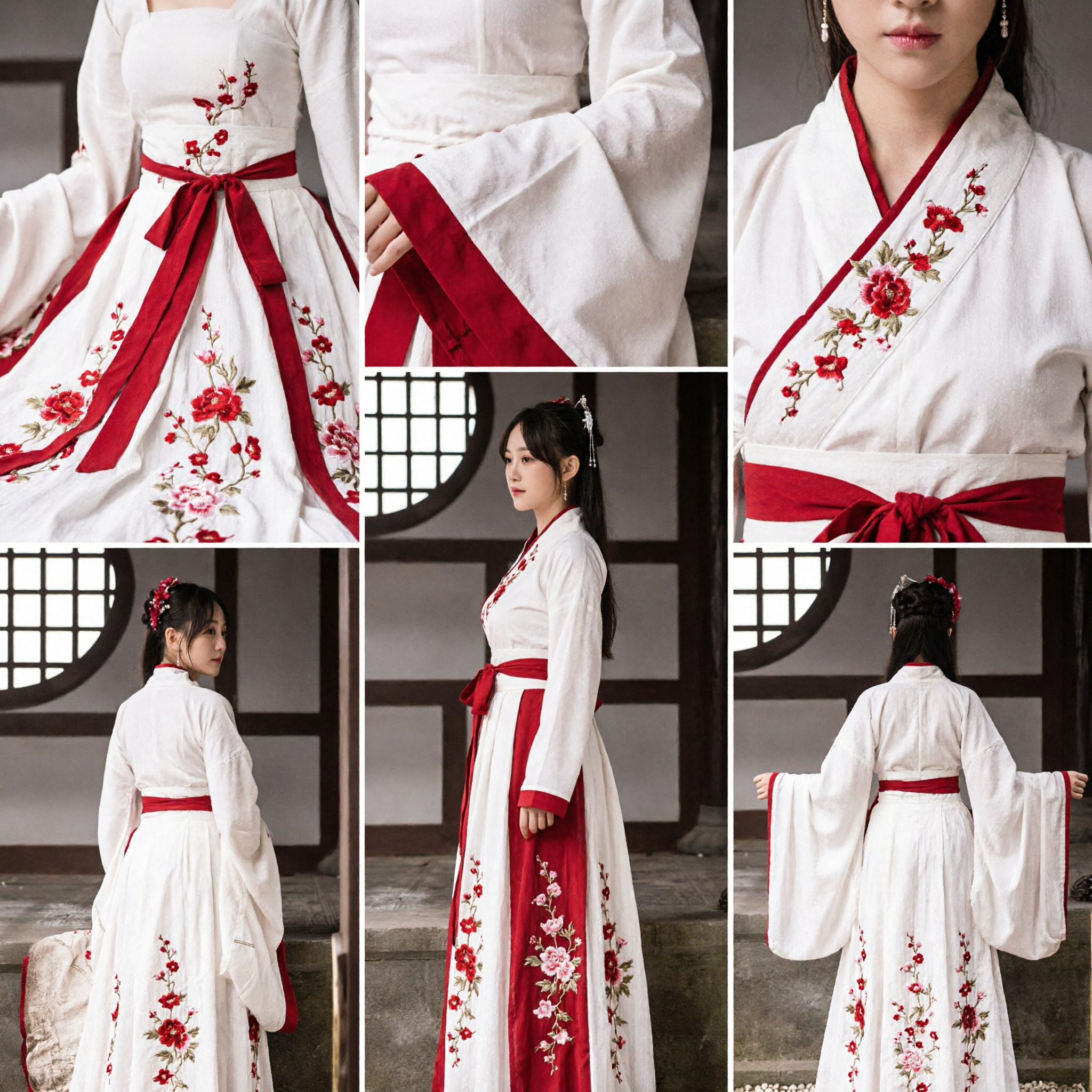 Costume tradizionale cinese Hanfu, Abito da principessa antica con ricamo di fiori di prugno bianco e rosso per spettacoli per donne - Asian Costume