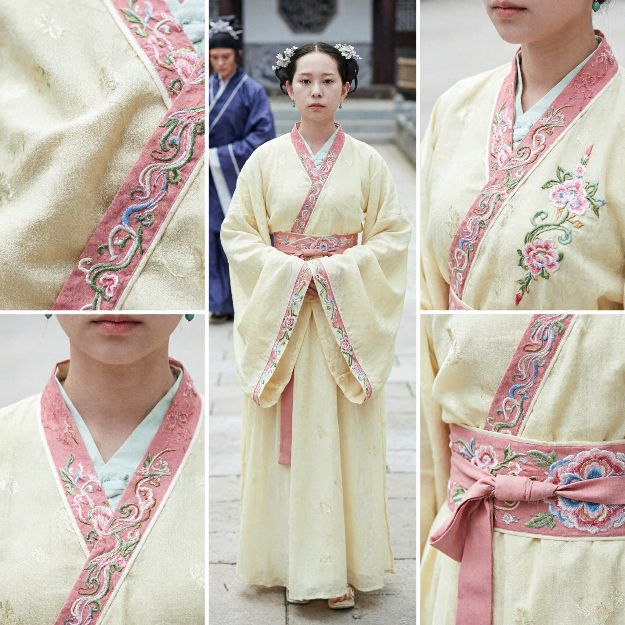 Traditioneel Chinees Hanfu Oud Prinses Kostuum Lichtgeel Wijde Mouw Gewaad met Roze Gordel voor Vrouwen - Asian Costume