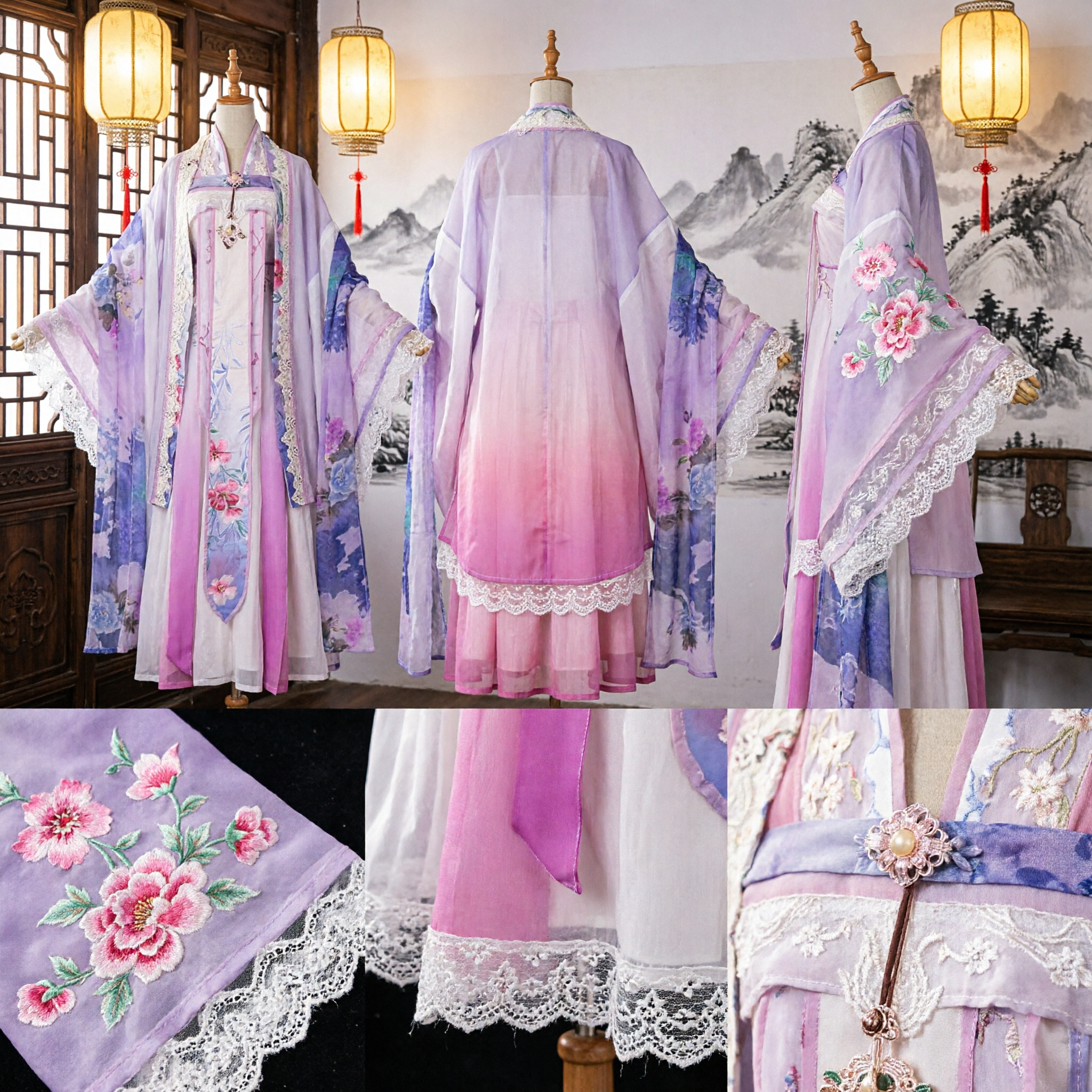Elegant Paarse Hanfu Traditioneel Chinese Oud Kostuum Bloemenborduursel Fee-jurk voor Vrouwen Cosplay Fotografie - Asian Costume
