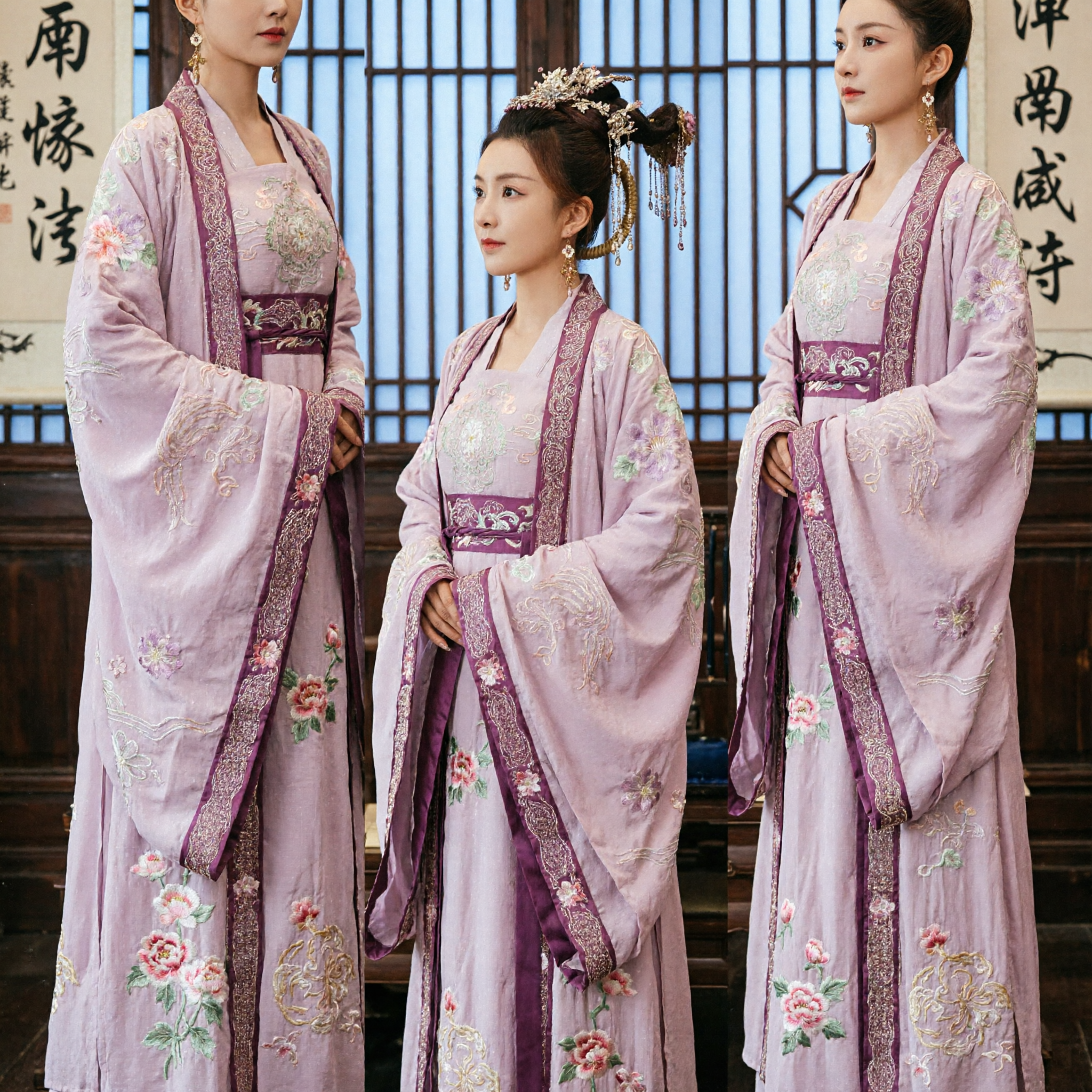 우아한 핑크색 중국 한푸 고공주 의상 자수 전통 드레스 여성 역사 코스프레 - Asian Costume