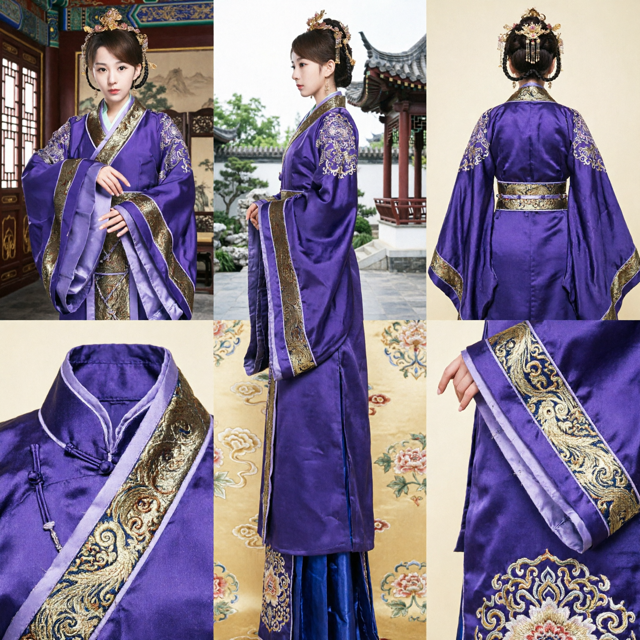 Traje Hanfu de Princesa Chinesa Antiga Roxo Vestido Tradicional de Nobre com Bordado Dourado para Mulheres - Asian Costume
