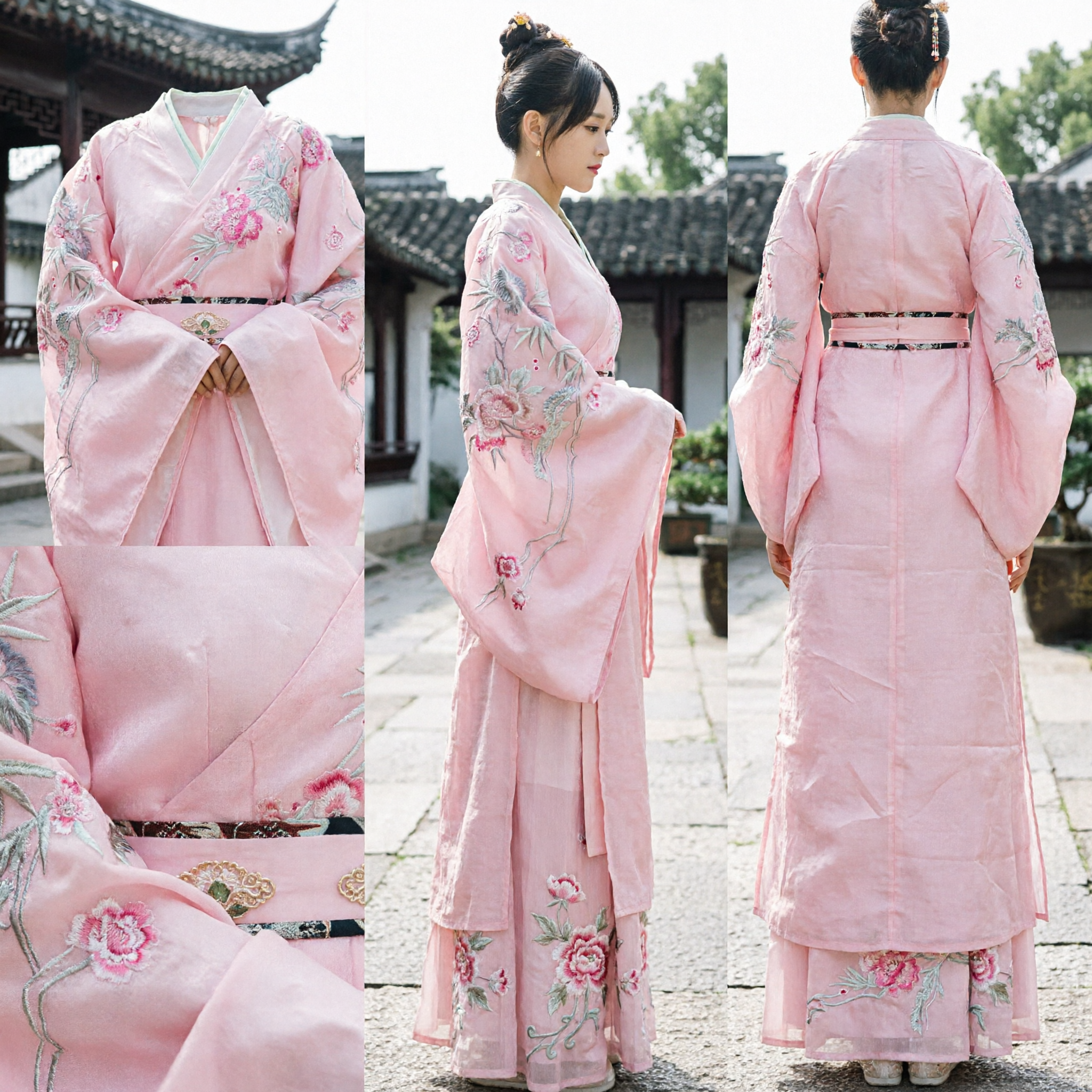 Traje Hanfu Tradicional Chinês Elegante Rosa, Manto Antigo Bordado com Flores para Mulheres, Performance Histórica - Asian Costume