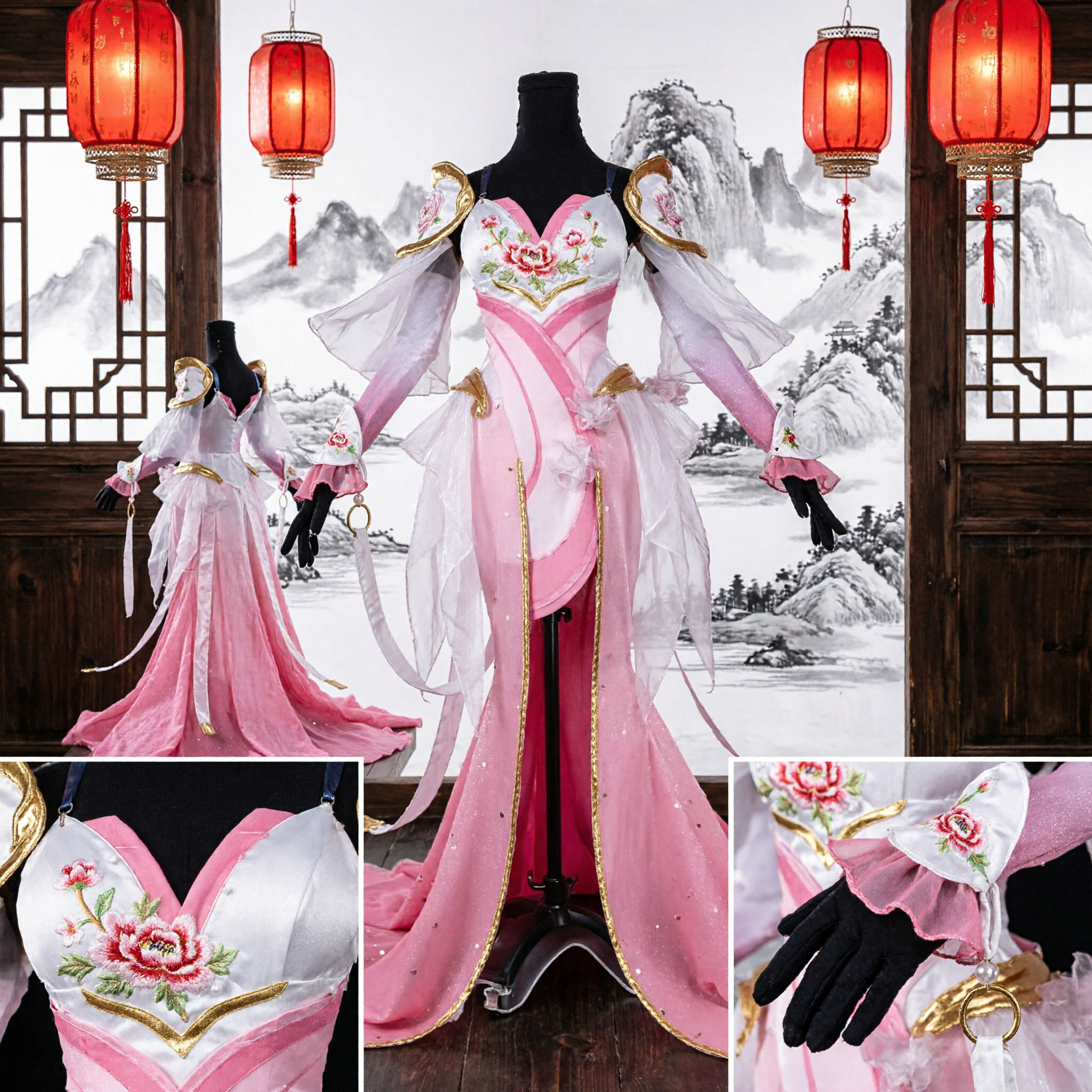 Chinesisches antikes Feen rosa Hanfu-Kostüm Traditionelles Cosplay-Kleid für Frauen Wuxia-Schwertkämpferin Fantasy-Outfit - Asian Costume