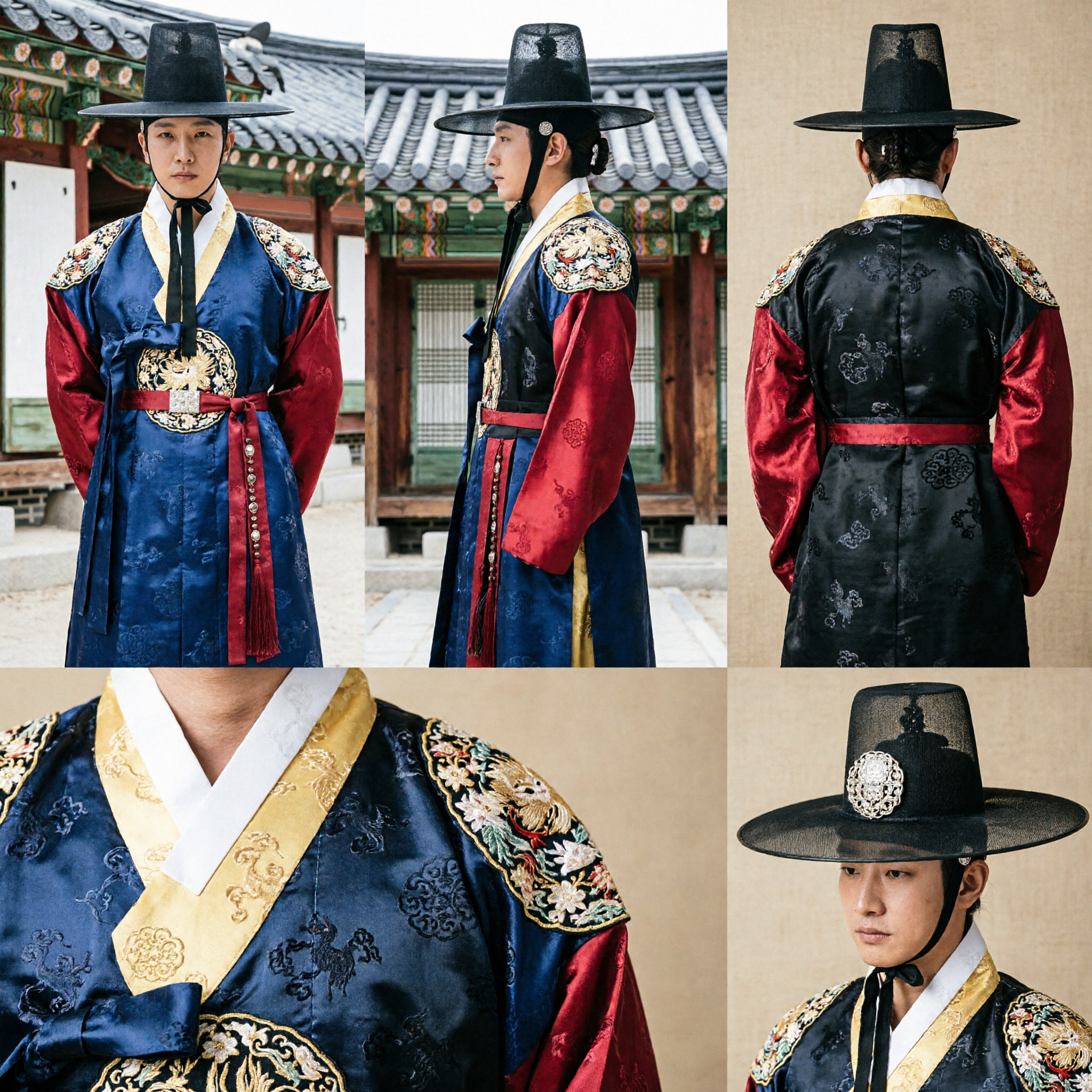 Männer Traditioneller Koreanischer Hanbok Joseon-Dynastie Offizieller Schwarzer Mantel und Hut Set für Historisches Cosplay - Asian Costume