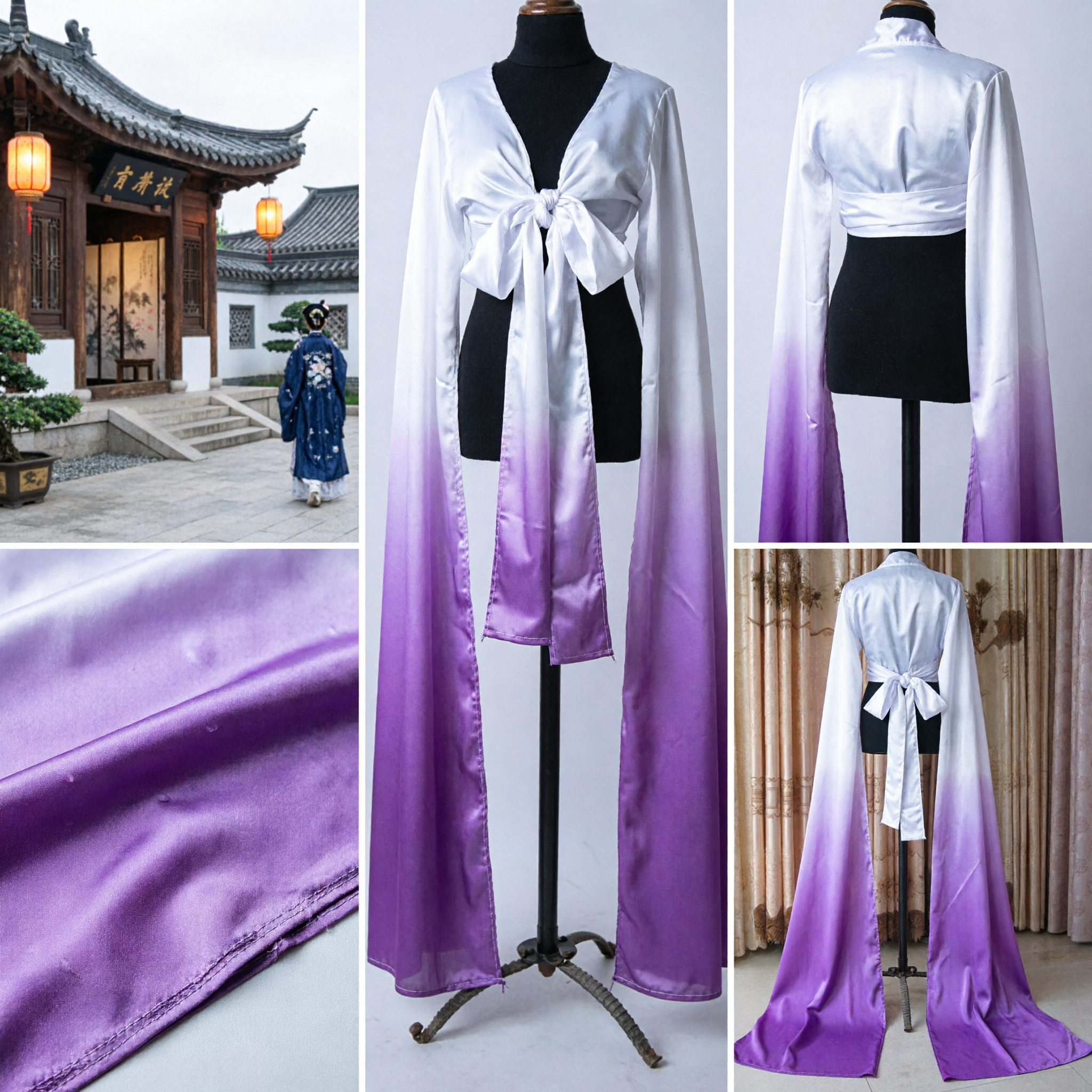Châle de soie à manches d'eau traditionnel chinois dégradé violet pour costume de danse Hanfu et opéra - Asian Costume