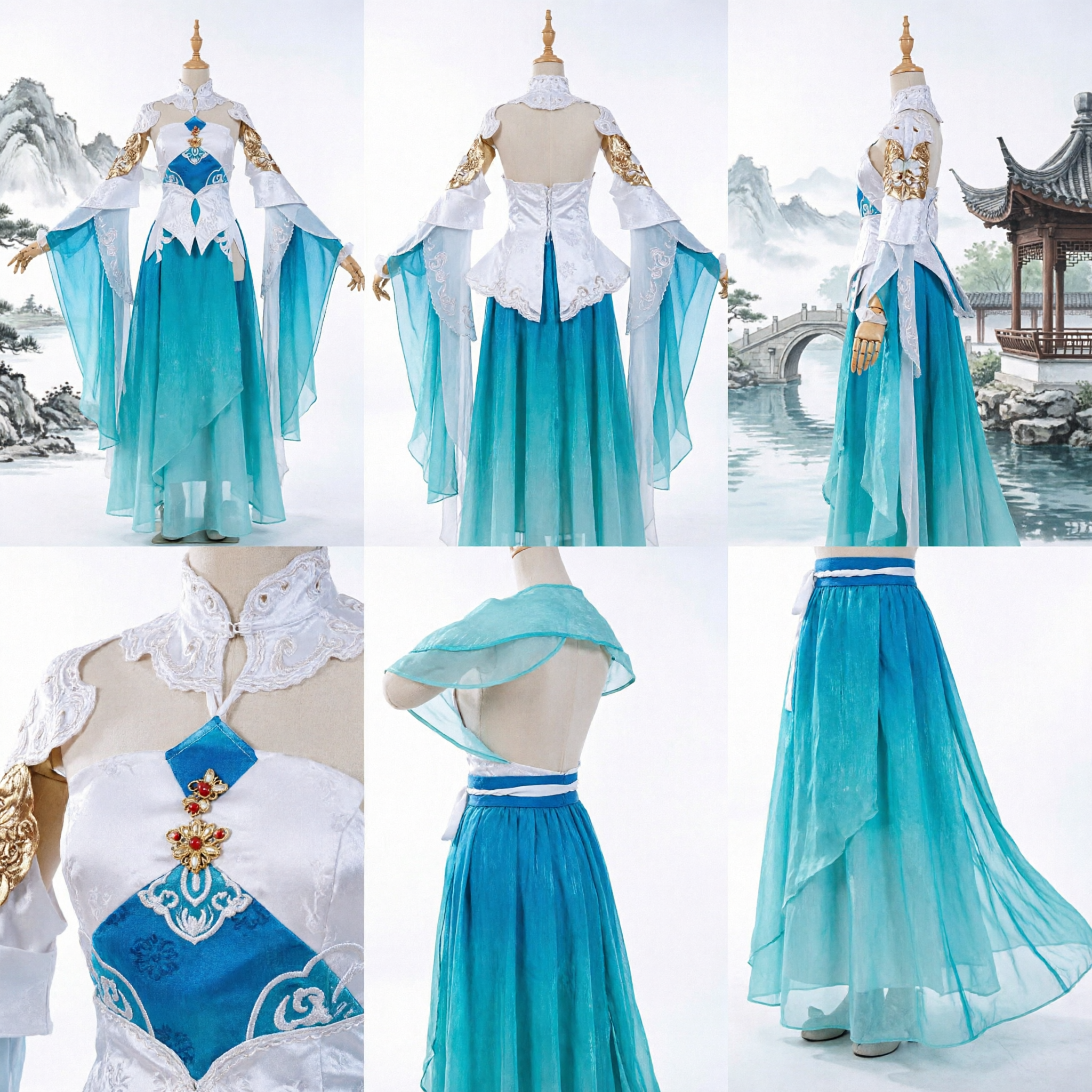 Traje Tradicional Chinês Xianxia Azul Degradê Hanfu Vestido de Fada Princesa Antiga para Cosplay Feminino - Asian Costume