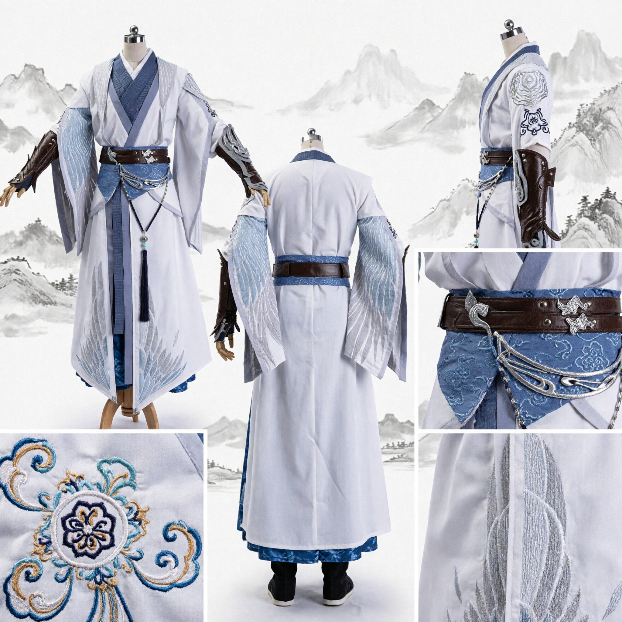 남성 전통 중국 무협 한푸 검객 의상 고대 무술 로브 코스튬 - Asian Costume