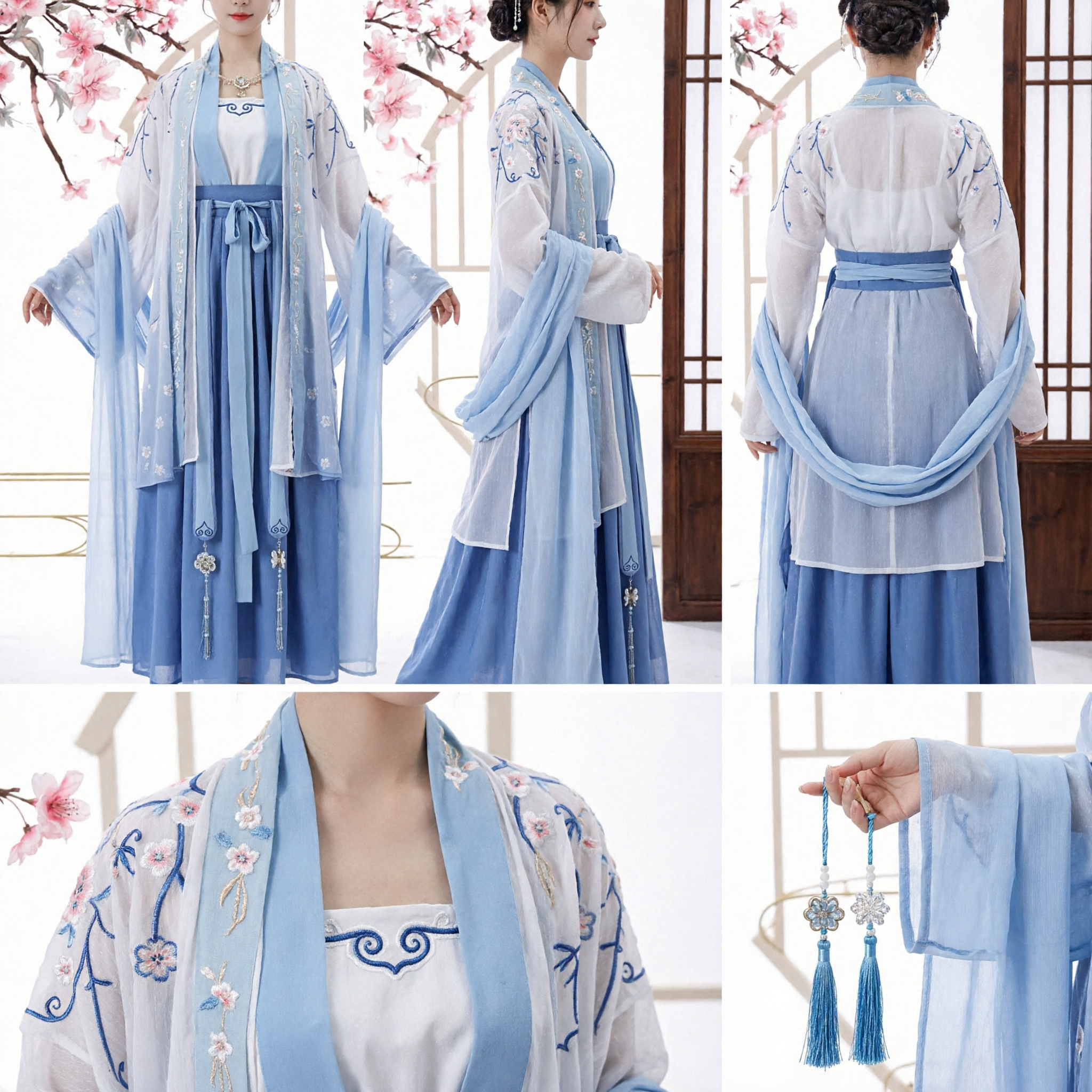 Hanfu traditionnel chinois bleu, costume ancien, robe de fée à broderie élégante pour femme, ensemble complet de cosplay historique - Asian Costume