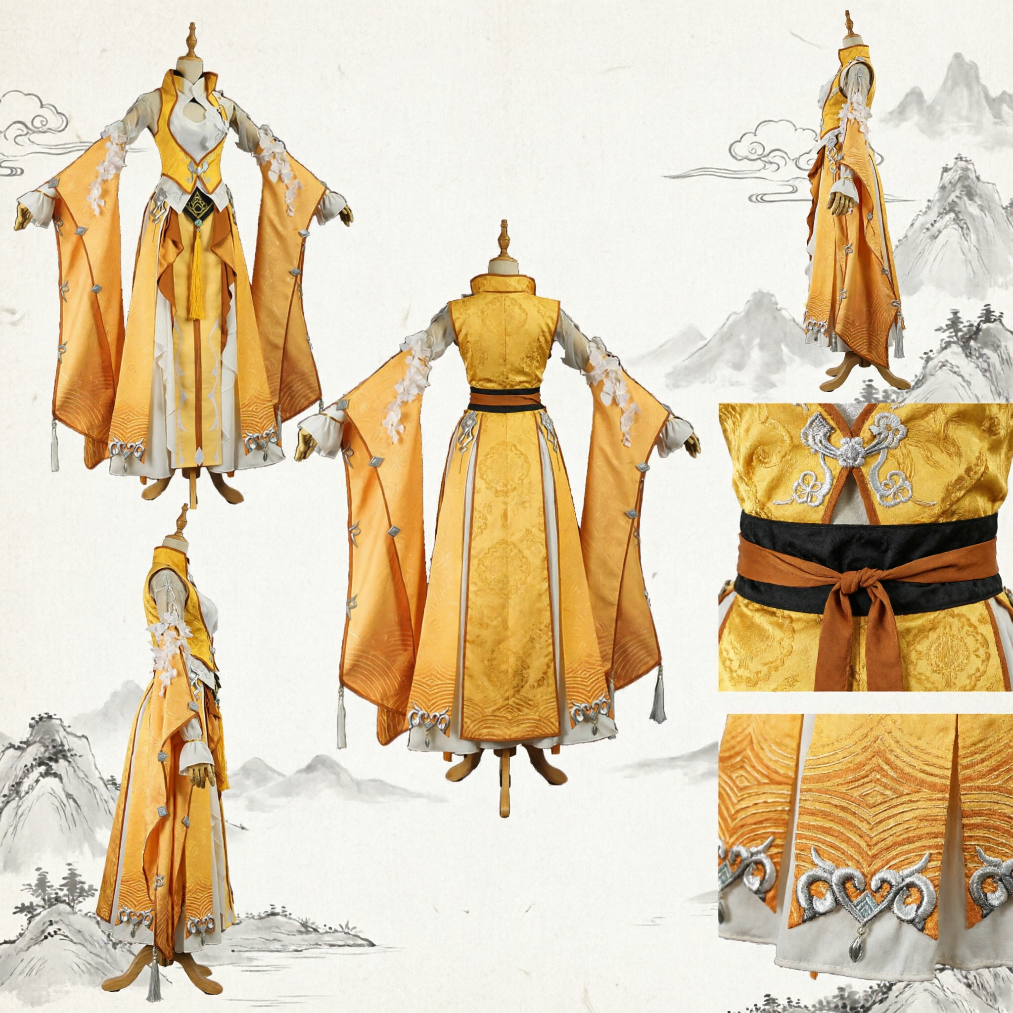 Elegante Traje de Cosplay Hanfu de Fantasía Antigua China Amarillo, Vestido Tradicional de Princesa Dorado para Actuaciones - Asian Costume