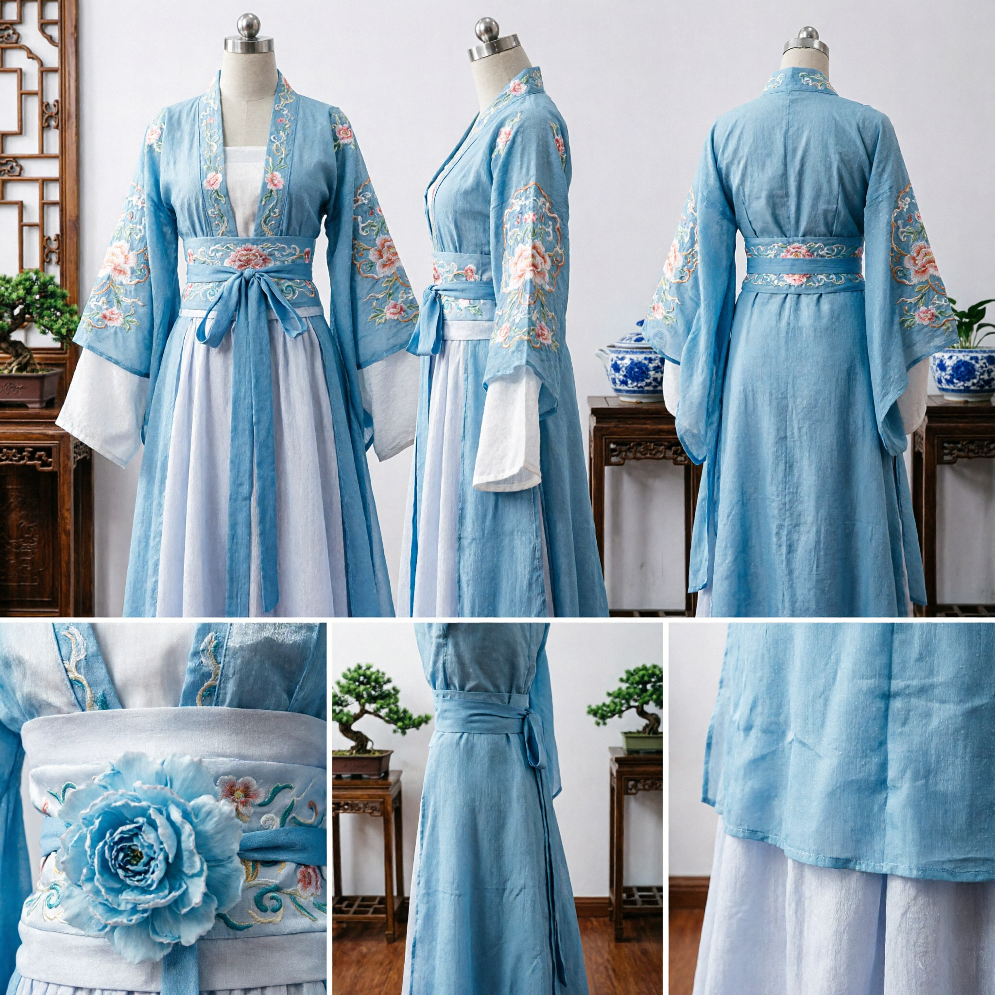 Elegant Blauw en Wit Hanfu Traditioneel Chinees Oud Kostuum Feeënjurk voor Vrouwen Optreden - Asian Costume