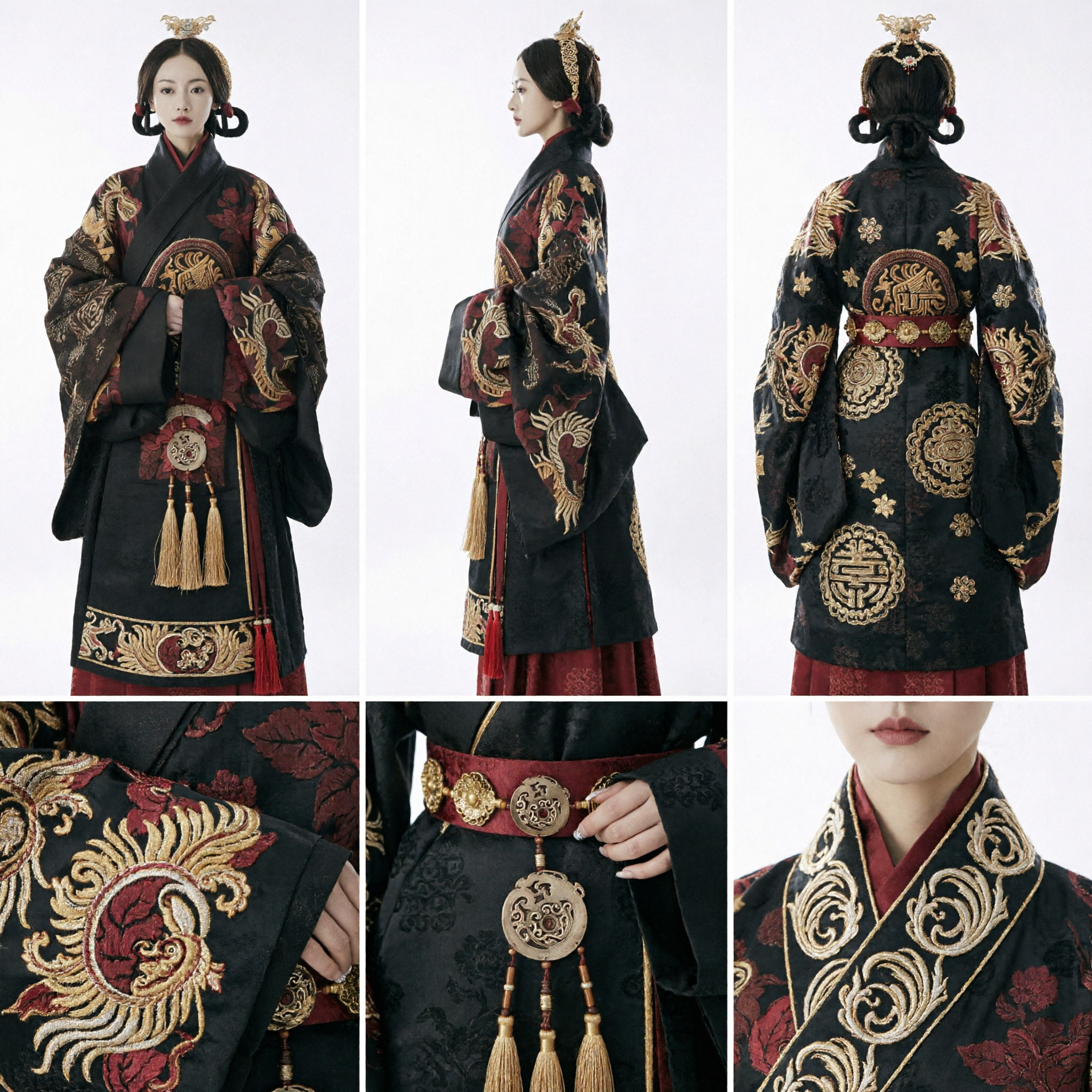 中国古代皇后衣装 黒刺繍漢服ドレス 歴史ドラマコスプレ衣装 女性用 - Asian Costume