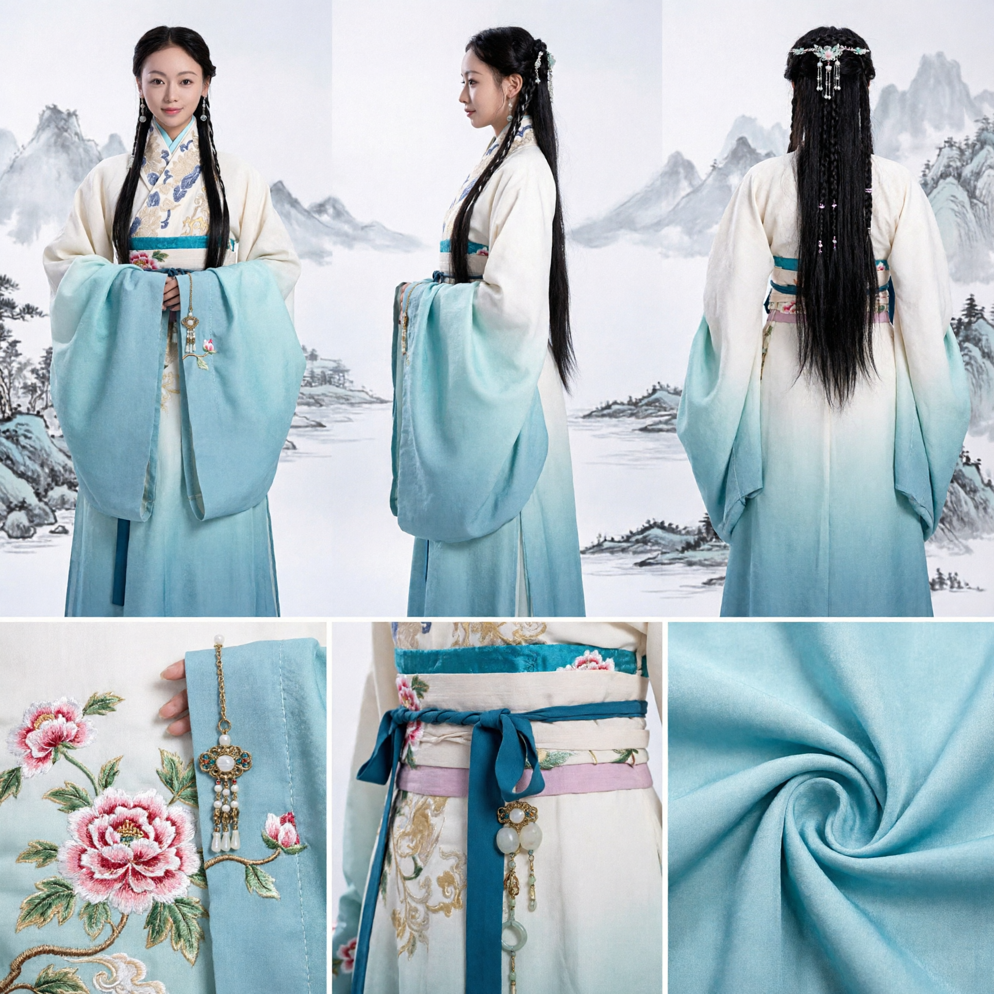 Costume Hanfu da Principessa Antico Cinese Tunica Ricamata Bianca e Blu Abito Tradizionale per Donne Cosplay - Asian Costume