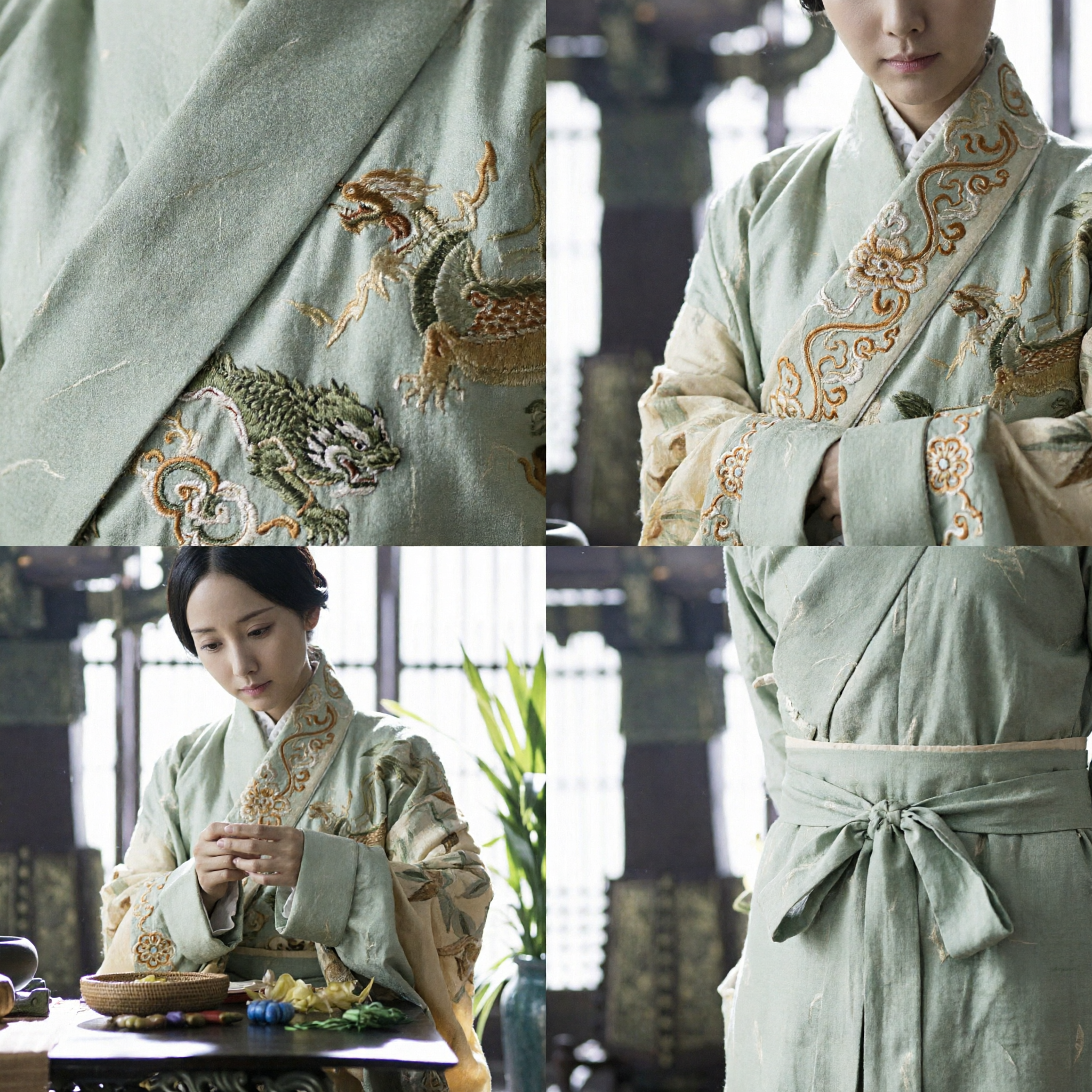 古代中国漢服衣装 伝統的宮廷婦人緑ローブ 女性用歴史コスプレ - Asian Costume