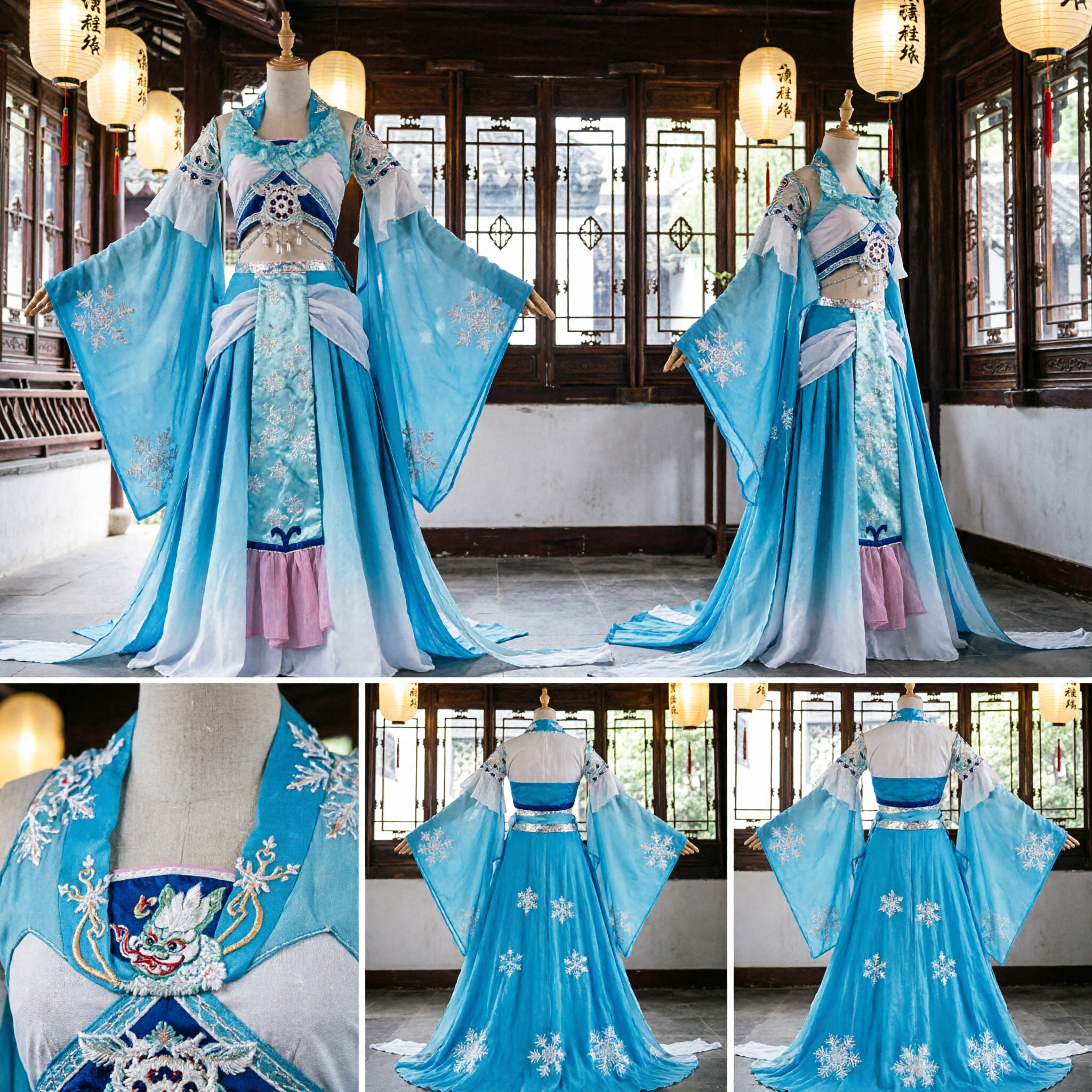 Traditionelles chinesisches antikes blaues Prinzessinnen-Hanfu-Kostüm Elegantes Feenkleid mit Schirm für Frauen-Cosplay - Asian Costume
