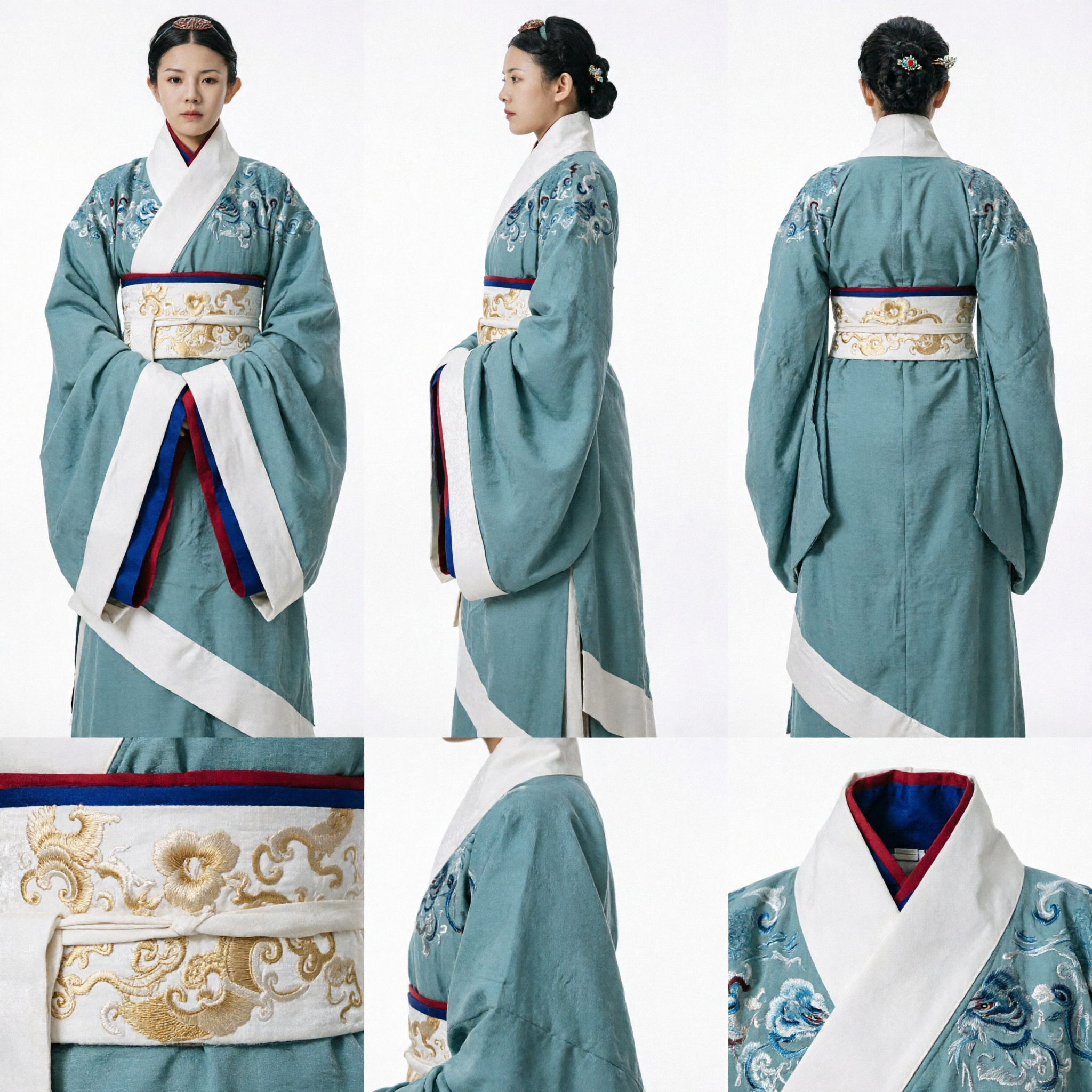Traje Tradicional Chino Hanfu de la Dinastía Ming para Mujer, Vestido Azul Bordado de Cuello Cruzado para Cosplay - Asian Costume