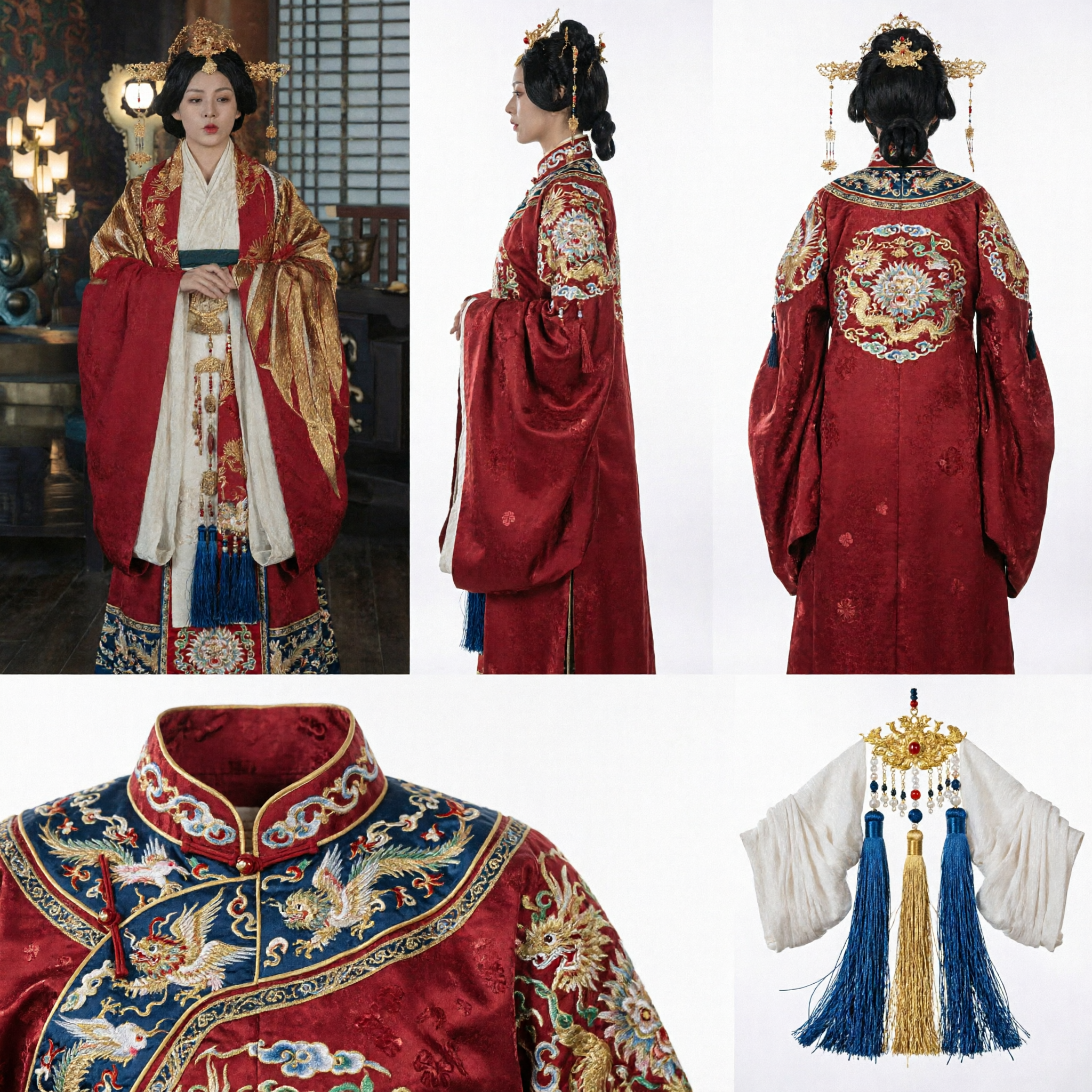 Traje de Imperatriz/Rainha Hanfu Chinês Antigo, Túnica Vermelha com Bordados Dourados para Performance de Cosplay Histórico Feminino - Asian Costume