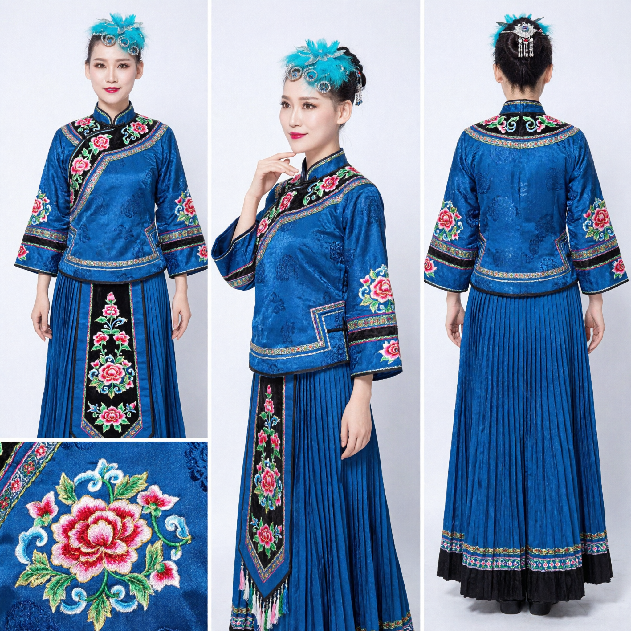 Levendig Blauw Veren en Rhinestone Hoofdtooi voor Vrouwen Traditioneel Podium Dans Optreden Haaraccessoire - Asian Costume