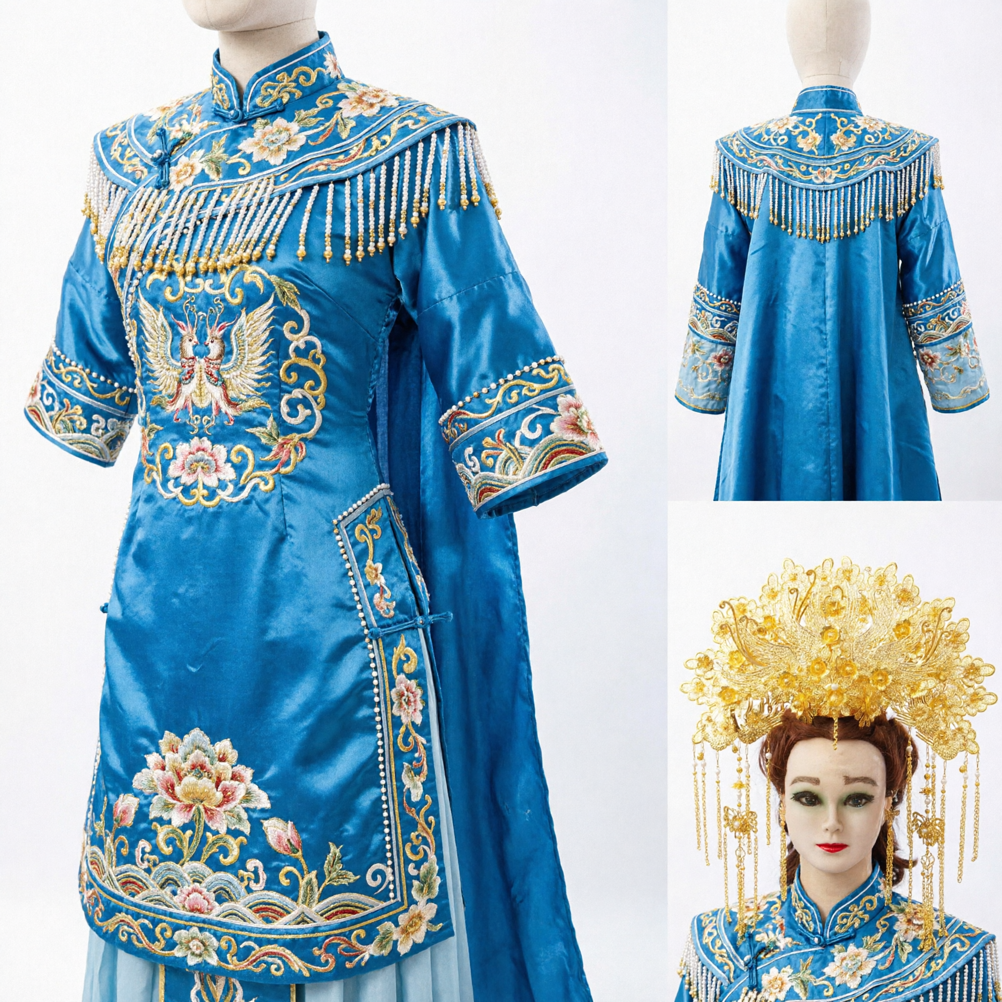 Coroa de Fênix Dourada de Luxo Penteado Tradicional Chinês de Casamento para Noiva Cosplay Hanfu e Traje de Palco - Asian Costume