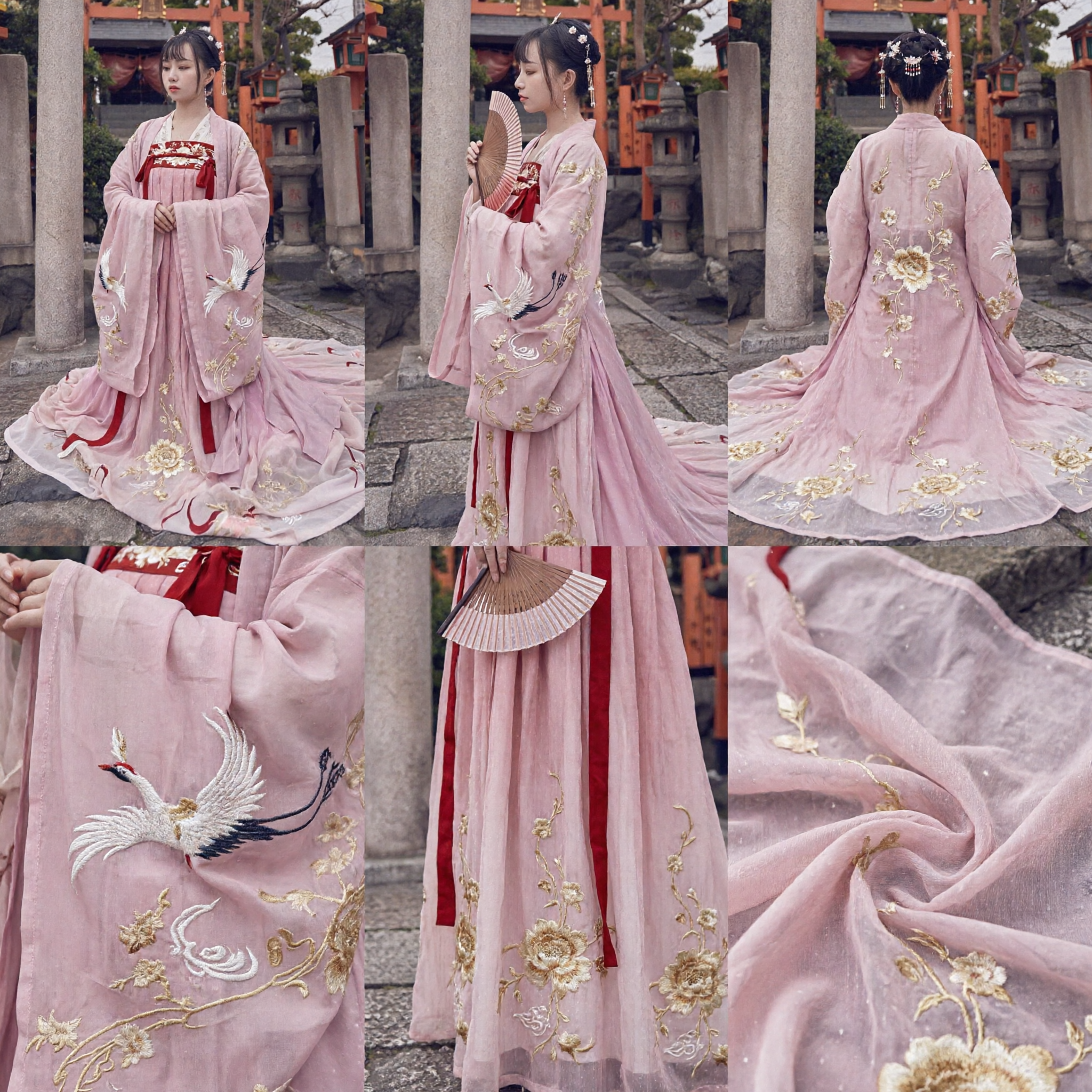Vestido Hanfu Rosa Antigo Chinês com Bordado de Garça Traje Tradicional para Mulheres Cosplay e Fotografia - Asian Costume