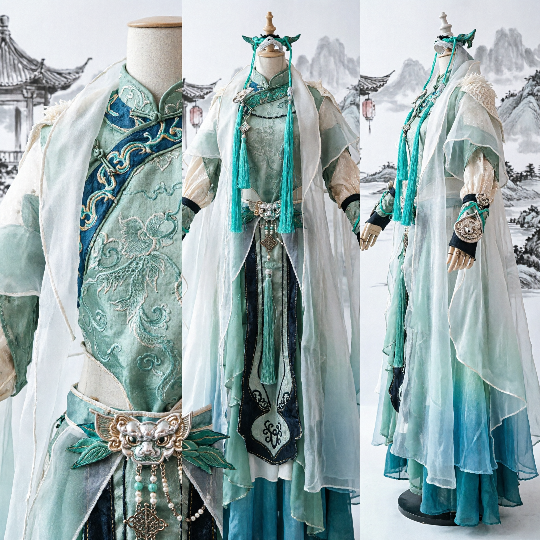 Traditionelles chinesisches Hanfu-Kostüm für Männer Antikes Schwertkämpfer-Wuxia-Ritter-Cosplay-Outfit mit Accessoires - Asian Costume