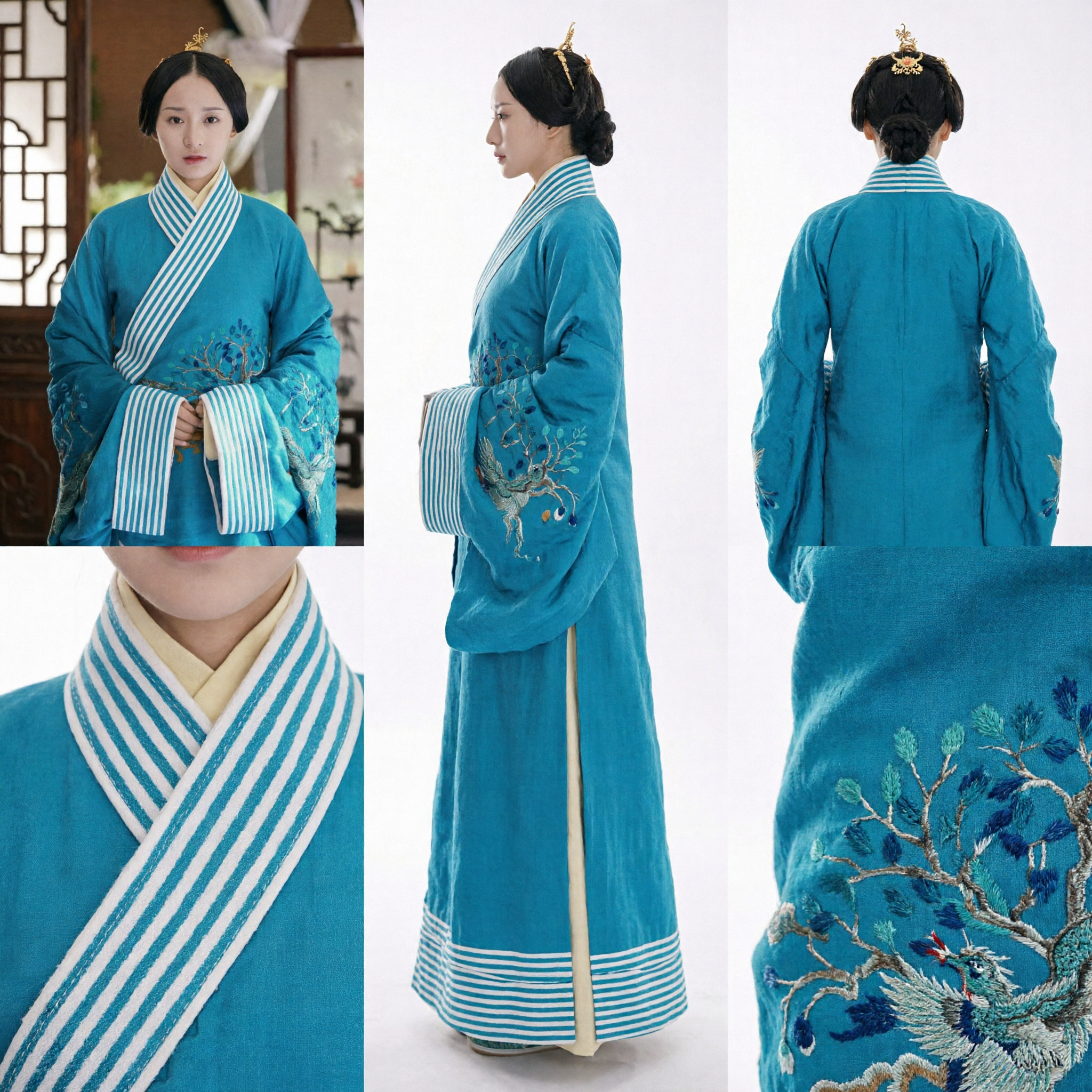 Traje Hanfu Tradicional Chinês Antigo de Dama do Palácio Verde-azulado, Vestido Histórico Bordado para Mulheres, Cosplay - Asian Costume