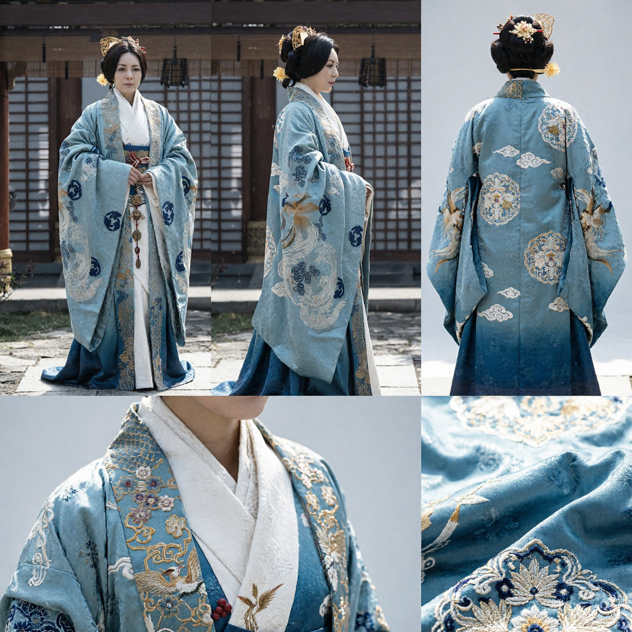 Hanfu Antigo Chinês, Robe Azul Bordado, Traje Tradicional para Drama Histórico para Mulheres, Cosplay - Asian Costume