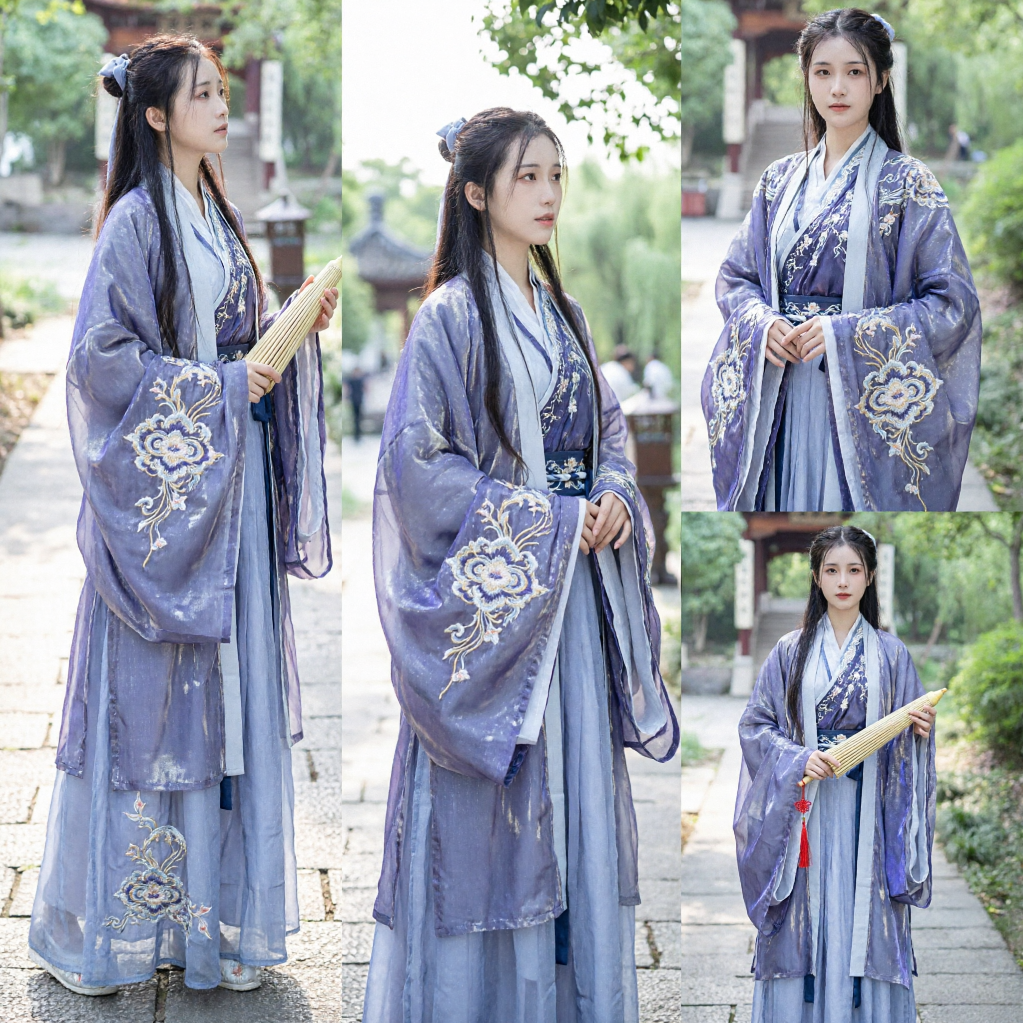 Hanfu élégant bleu et argent Costume traditionnel chinois ancien style dynastie Jin pour cosplay féminin - Asian Costume