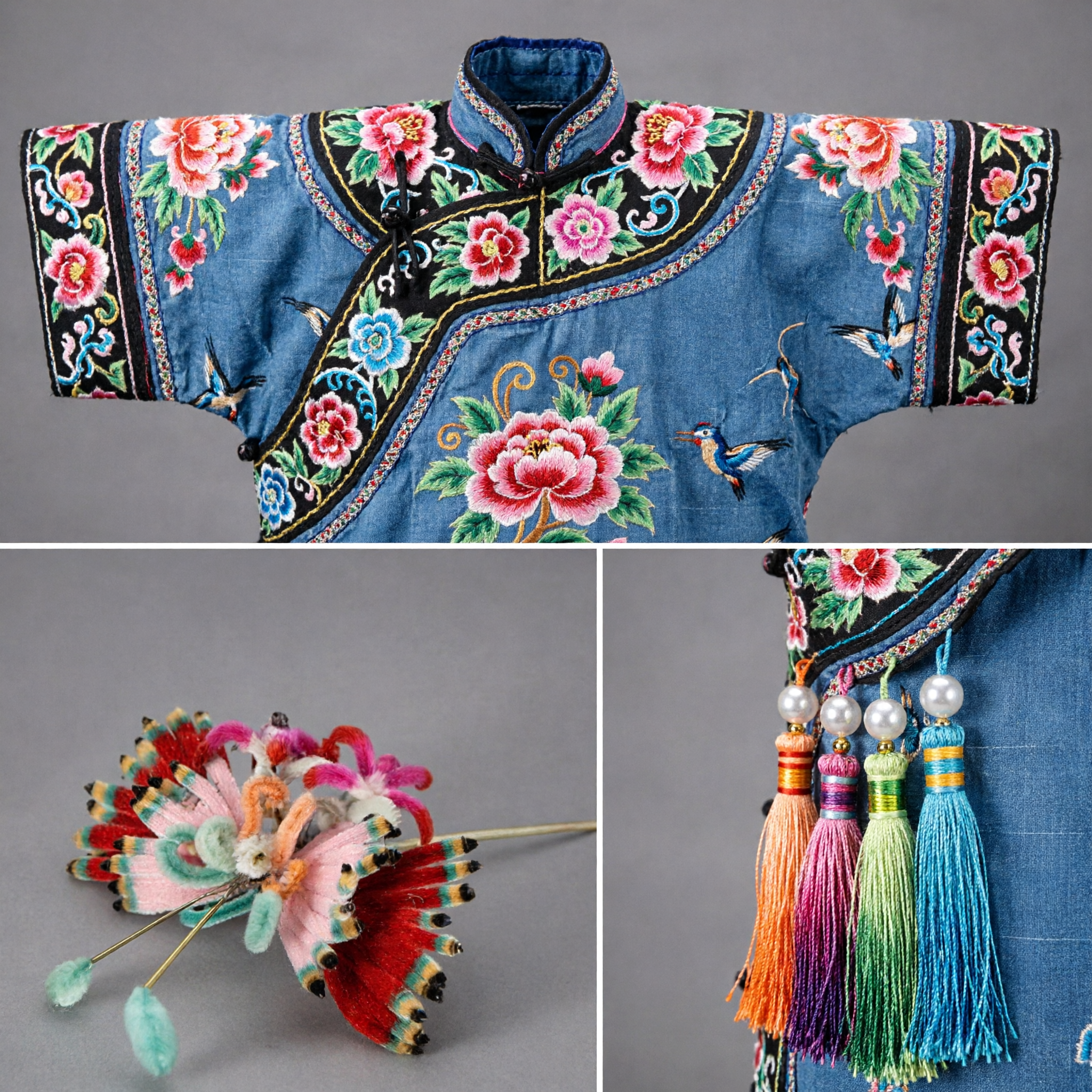 Épingle à cheveux fleur velours traditionnelle chinoise Coiffure Hanfu ancienne Bâtonnet capillaire queue de phénix pour femmes - Asian Costume