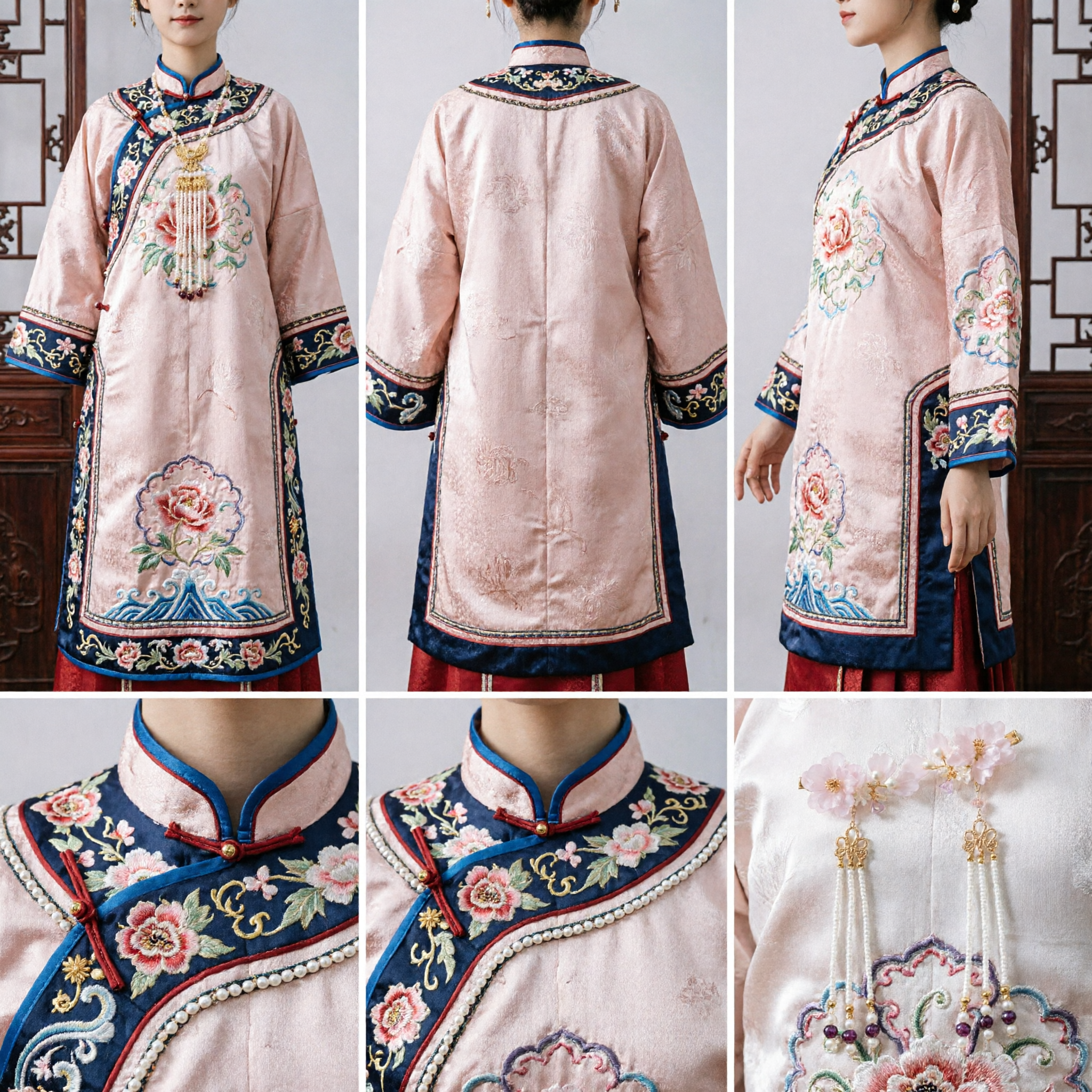 Épingles à cheveux traditionnelles chinoises Hanfu Barrettes à fleurs roses perles et franges Coiffure ancienne pour femmes Mariage - Asian Costume