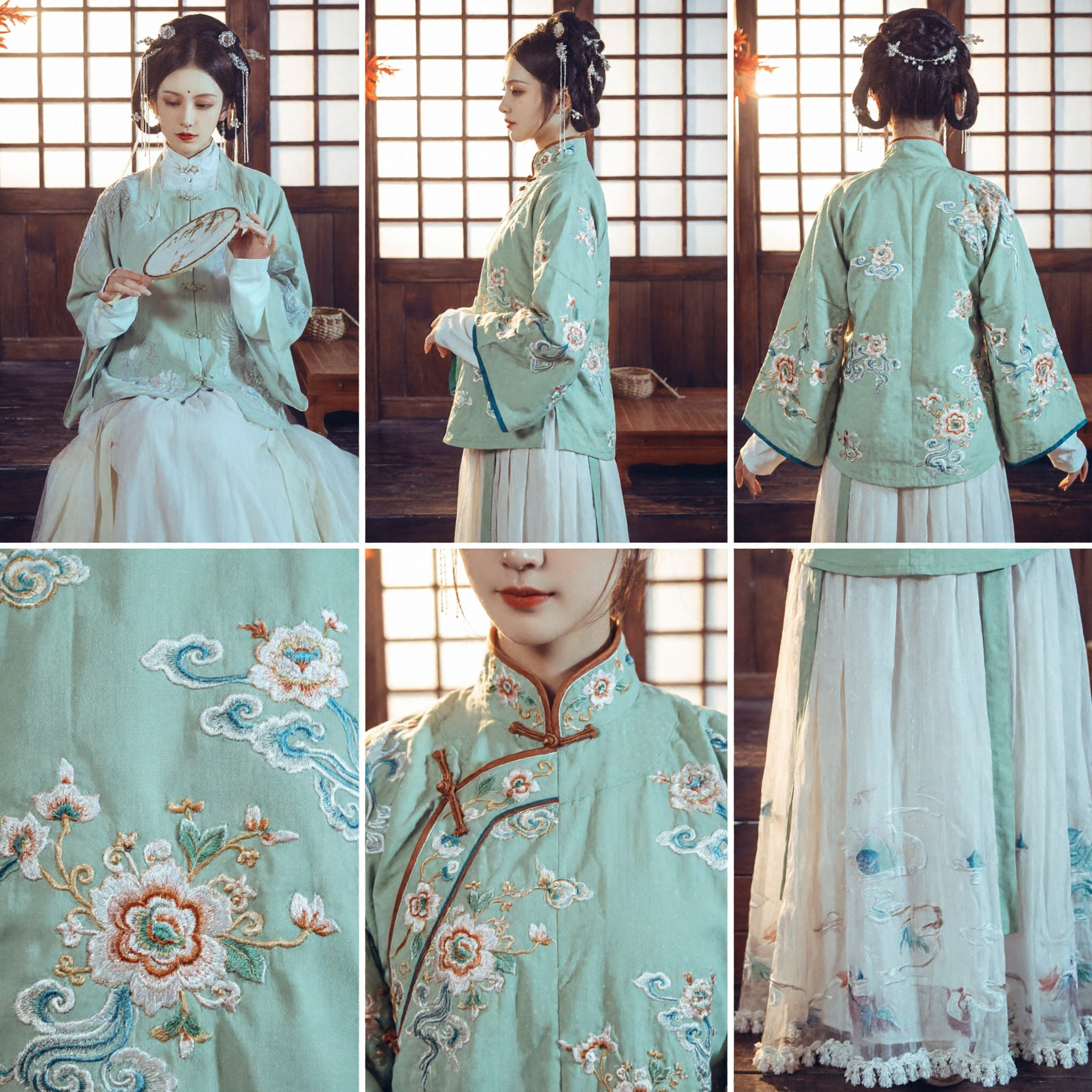 Elegante Ming-dynastie Hanfu set traditioneel Chinees oud kostuum vrouwen geborduurde staande kraag top en bloemenrok - Asian Costume