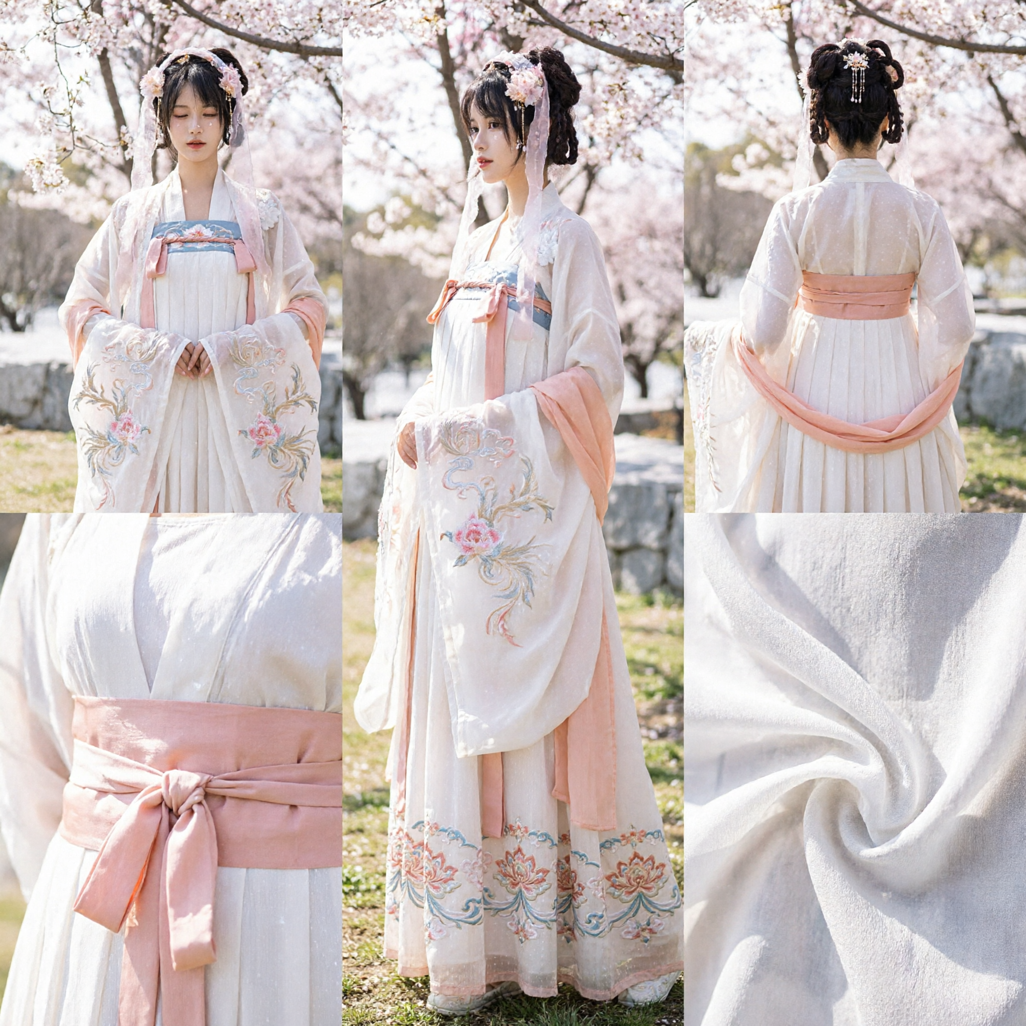 Robe Hanfu traditionnelle chinoise pour femmes, style fée blanc et rose, costume ancien pour photographie d'excursion printanière - Asian Costume