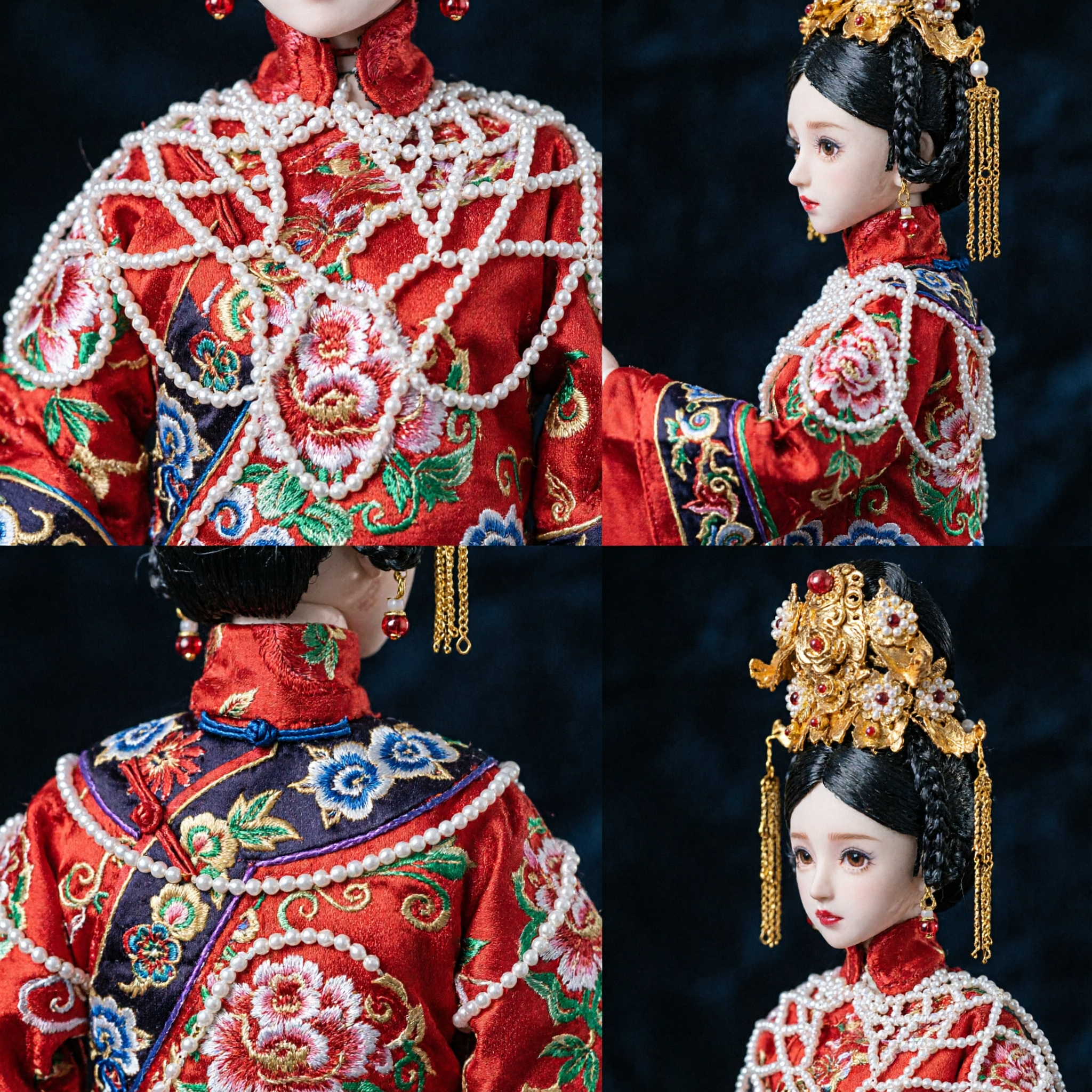 전통 중국 금빛 봉황 관 (한푸 신부용 고대 황후 머리장식 웨딩 헤어 주얼리) - Asian Costume