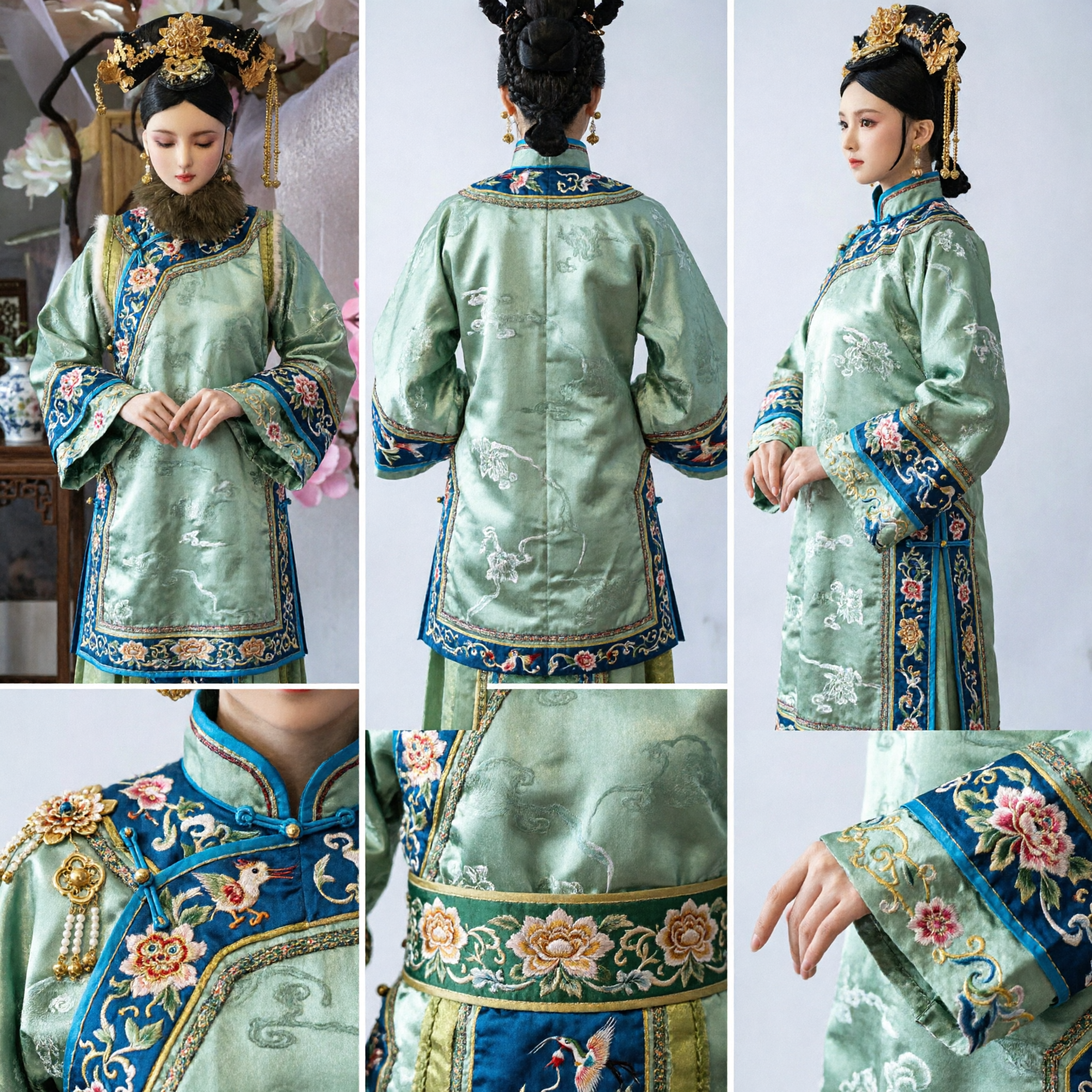 Chinesischer traditioneller Qing-Dynastie Prinzessin-Kopfschmuck Goldstickerei-Haaraccessoires für BJD-Puppen Cosplay Hanfu-Kostüm - Asian Costume