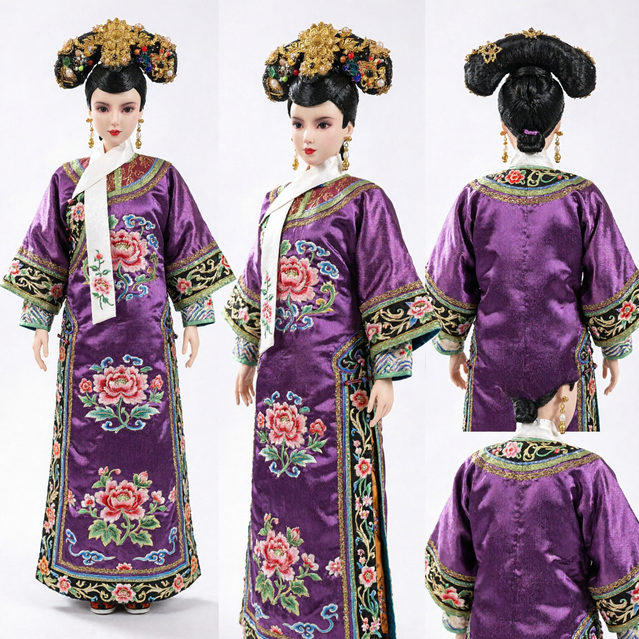 정교한 청나라 궁전 황후 머리장식 (금 필리그리와 진주, 전통 중국 코스프레용) - Asian Costume