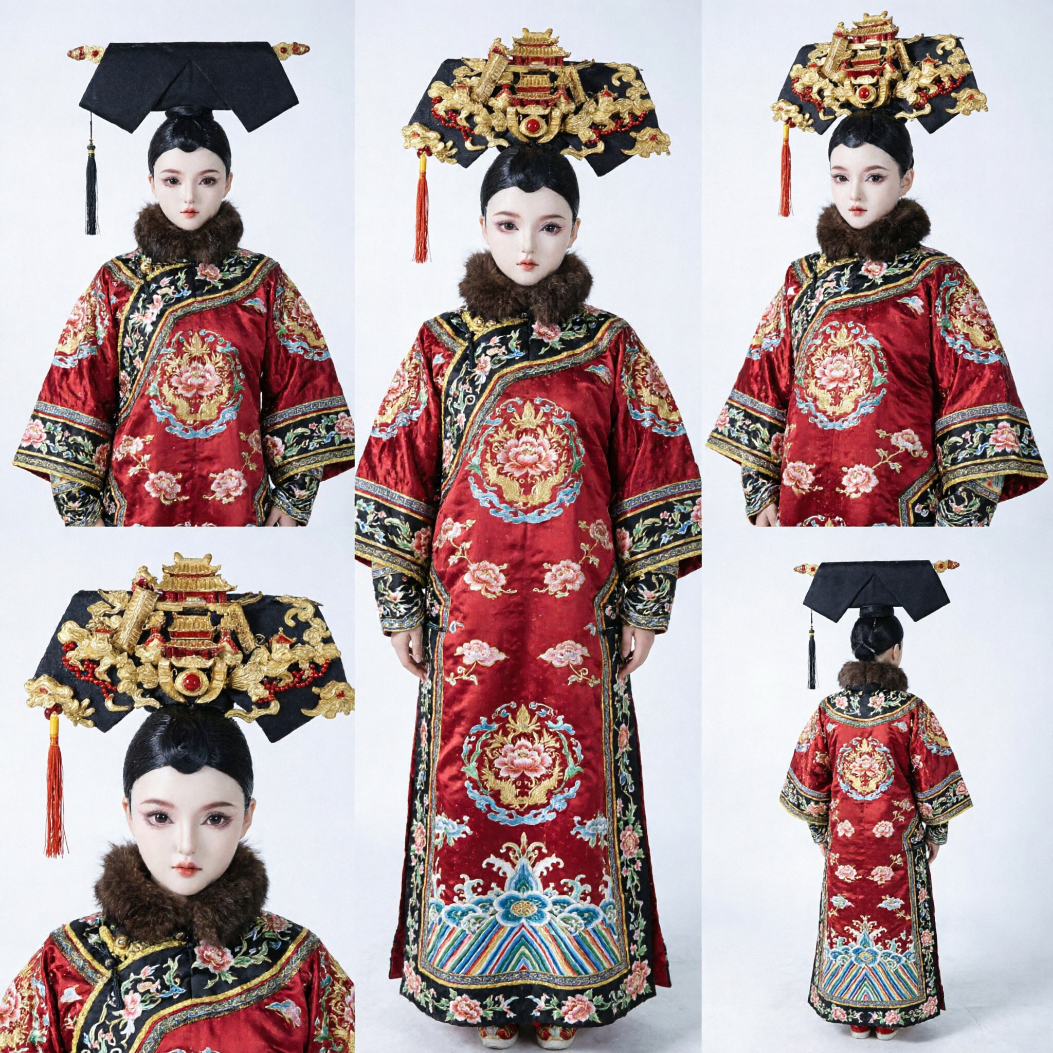 Chinesischer traditioneller Qing-Dynastie Palast-Kaiserin-Kopfschmuck antiker Mandschu-Gold-Haarschmuck für Cosplay und Hanfu-Accessoires - Asian Costume