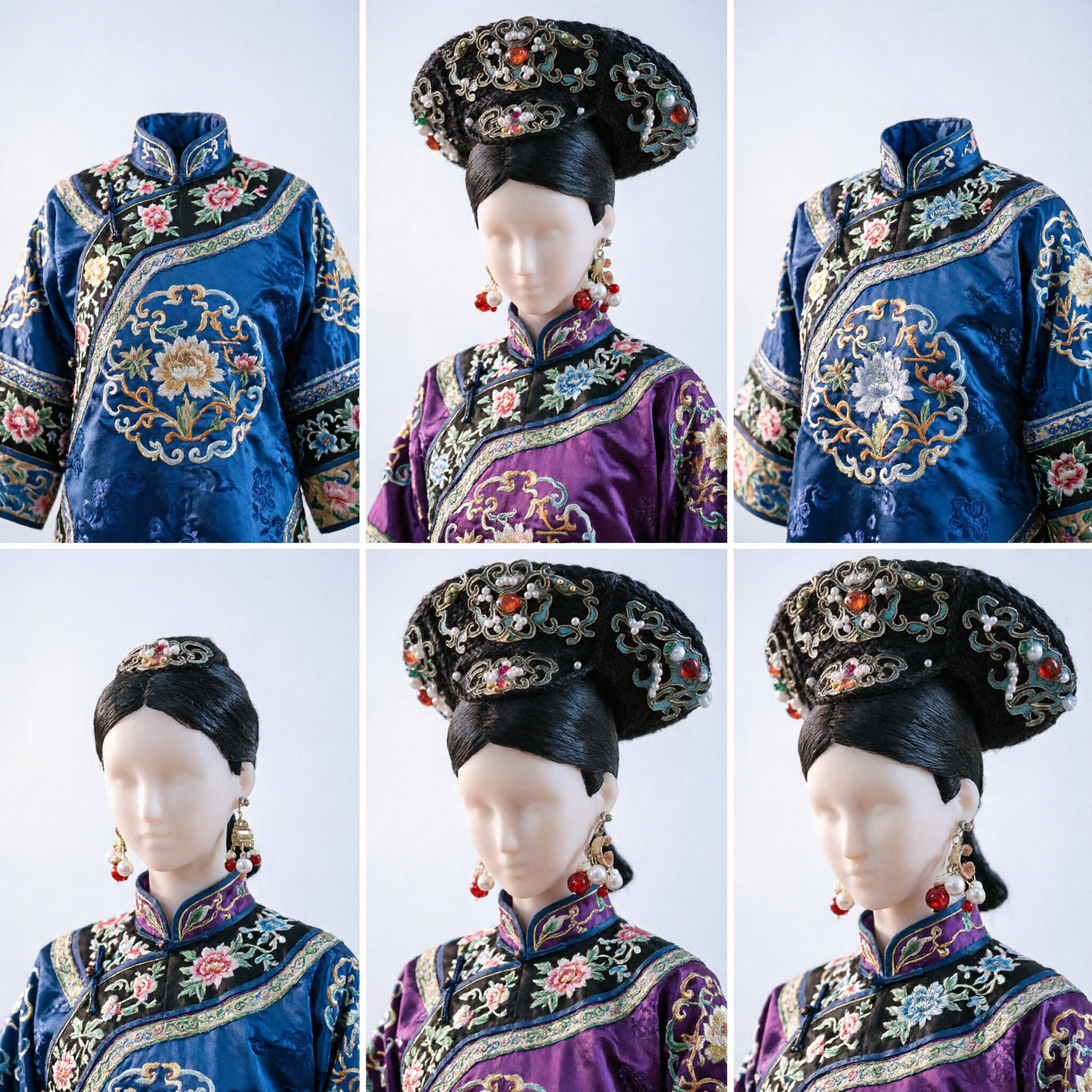 Coiffe traditionnelle chinoise mandchoue de l'impératrice de la dynastie Qing, perruque en velours noir avec perles et gemmes pour cosplay - Asian Costume