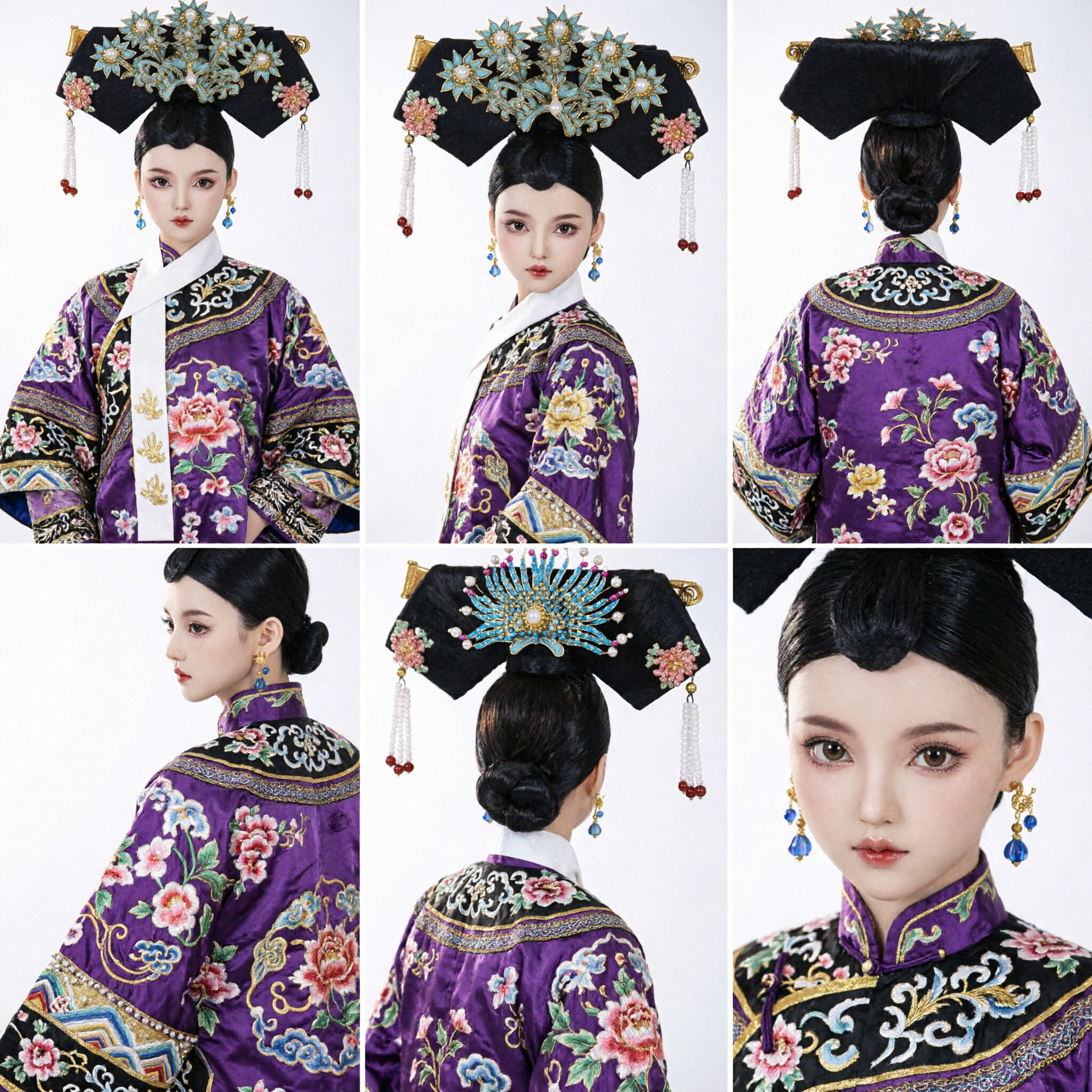 Tiara Floral da Imperatriz Manchu Tradicional Chinesa da Dinastia Qing com Turquesa, Pérolas e Borlas, Acessório para Fantasia - Asian Costume