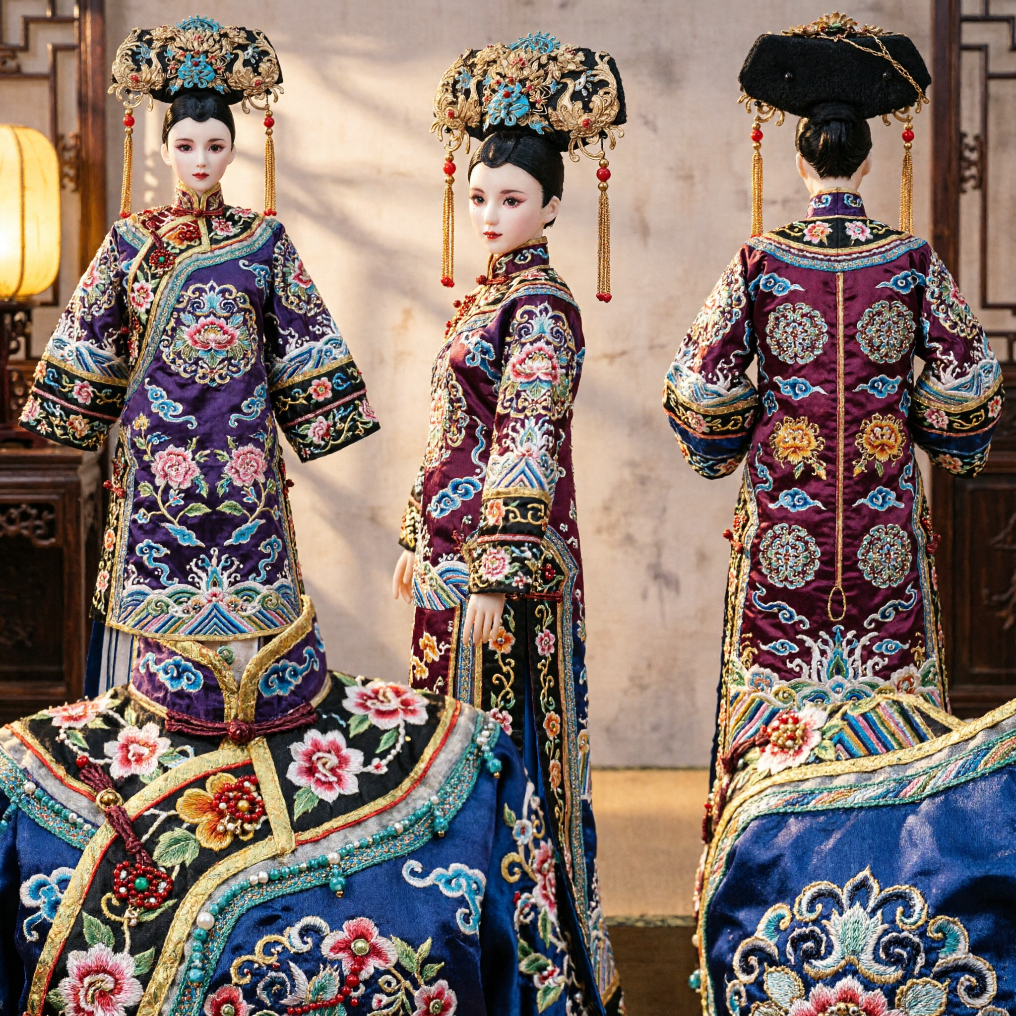 Wyszukana tradycyjna chińska cesarska korona feniksa z dynastii Qing, złoty diadem z filigranem dla kobiet na ślub i cosplay - Asian Costume