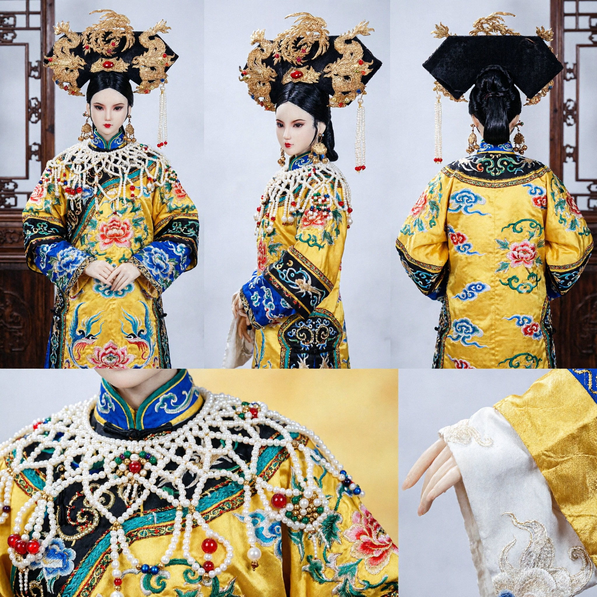 Antiguo tocado chino manchú de la Emperatriz de la Dinastía Qing, corona para el cabello de dragón dorado puntiagudo para cosplay de traje tradicional - Asian Costume