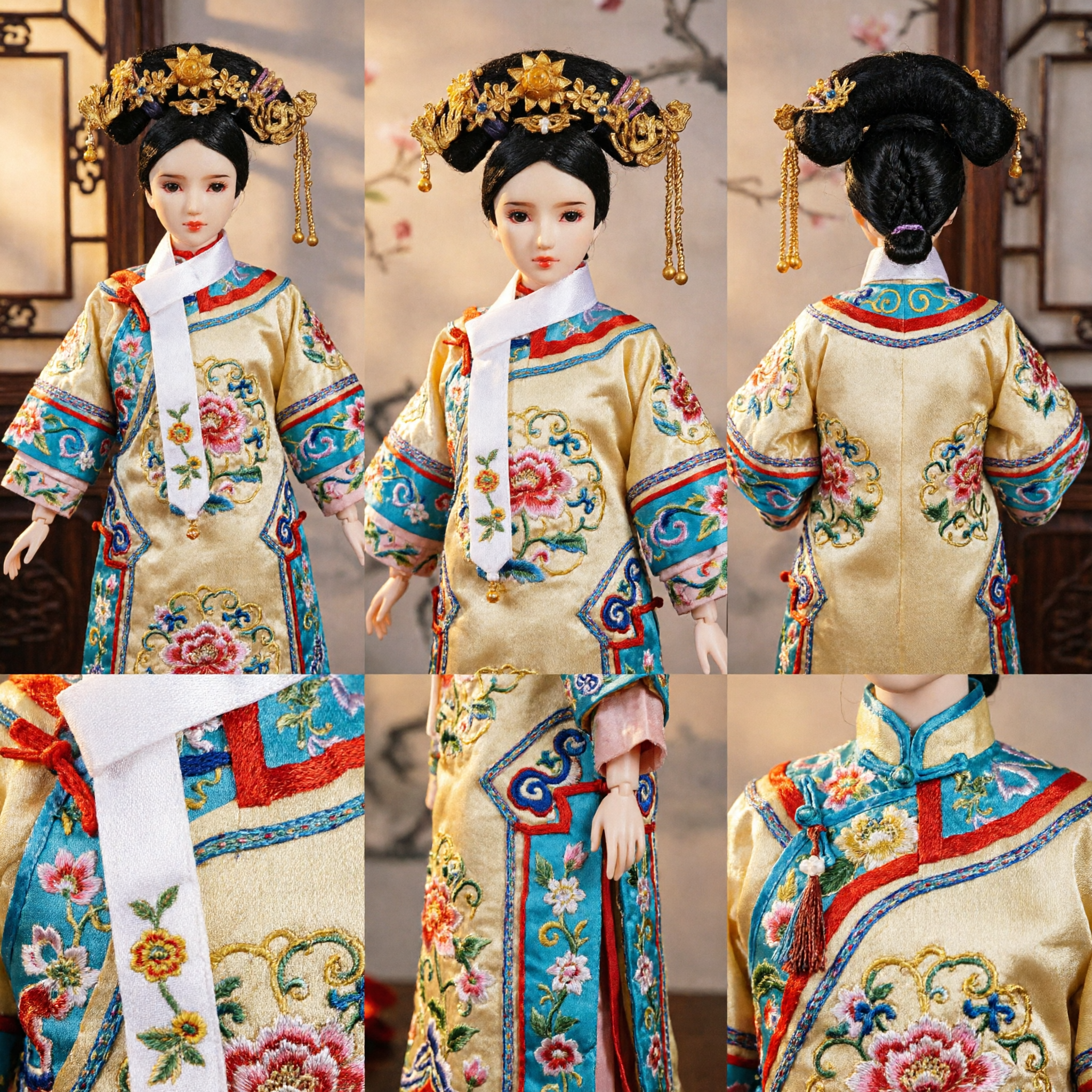 Chinese Ancient Qing Dynasty Manchu Phoenix Coronet Headpiece Gold Hair Ornament for Dolls and Traditional Costume - Asian Costume