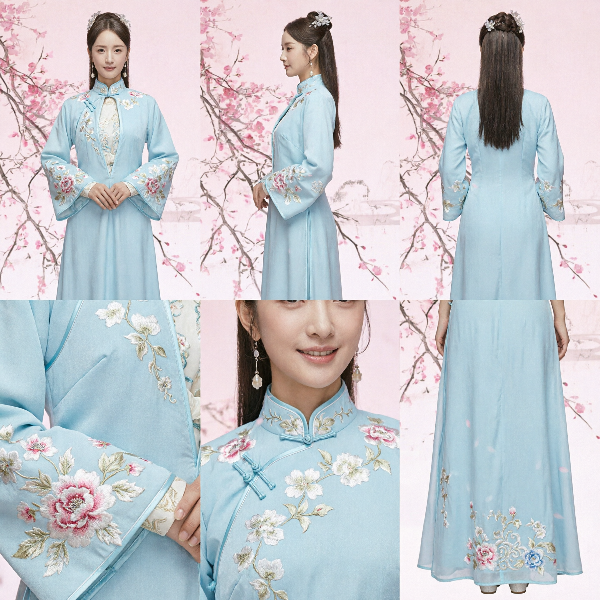 Hanfu Tradicional Chinês Elegante em Azul Claro, Traje Antigo com Bordado para Mulheres em Drama Histórico - Asian Costume